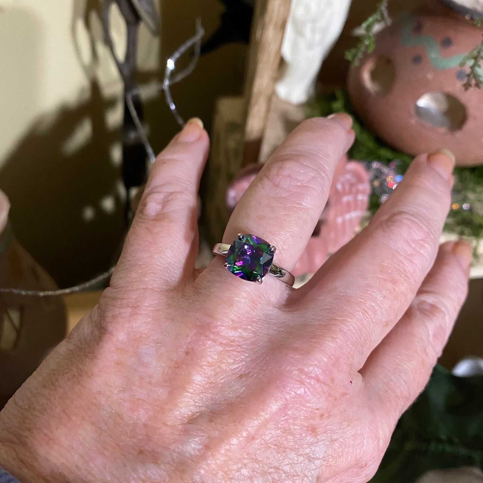 The Unbranded Brand Rainbow Topaz Cushion Cut Sterling Silver Ring Size ONE SIZE - 3 Thumbnail