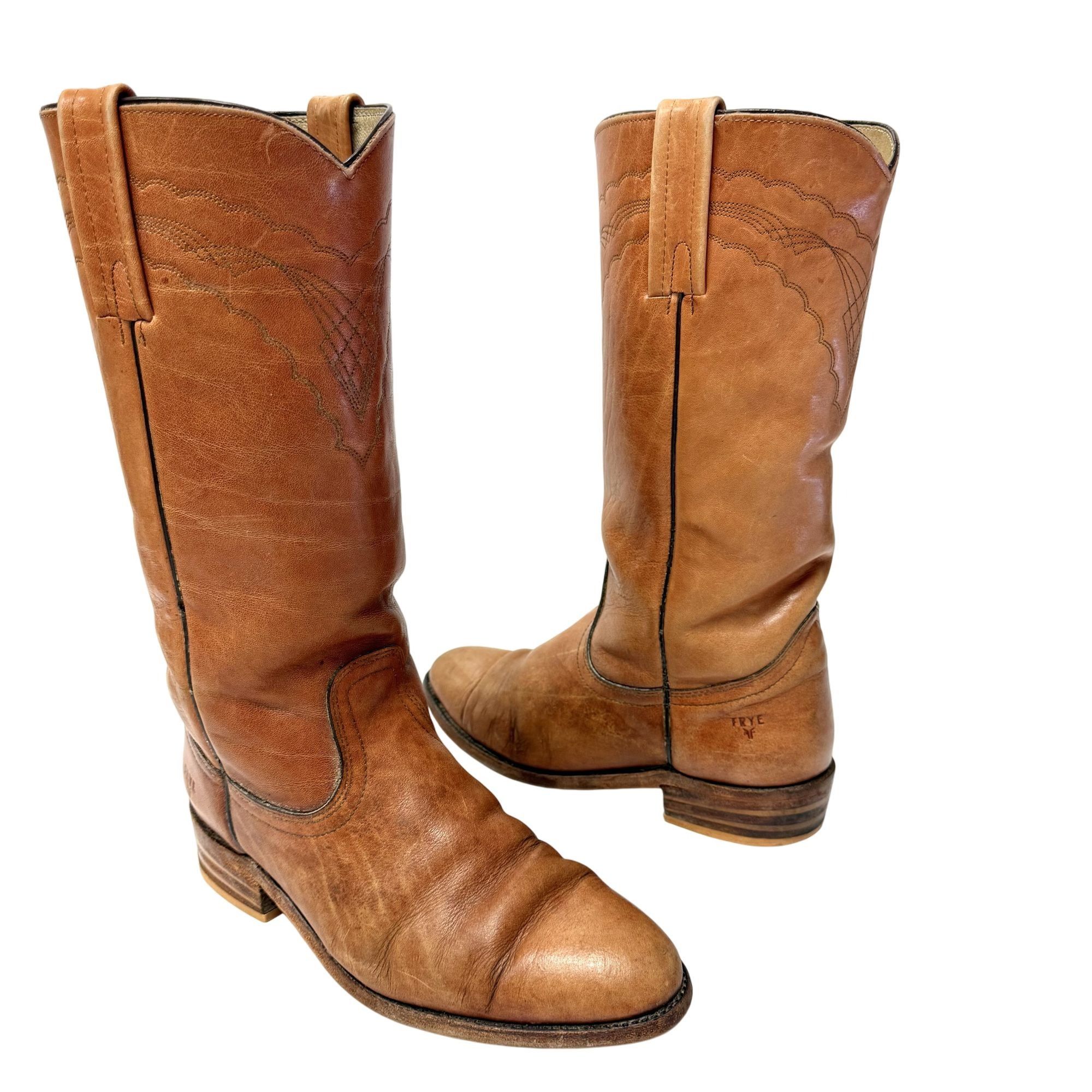 Frye Vtg FRYE COGNAC Leather Distressed Cowboy Western Boots Size US 9 / EU 42 - 12 Thumbnail