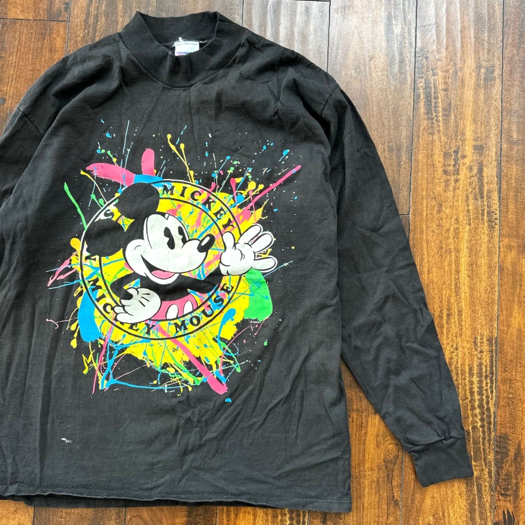 Disney Mickey Mouse Disney Splatter Long Sleeve Black Vintage T Shirt 90s USA Cool Size US XL / EU 56 / 4 - 2 Thumbnail