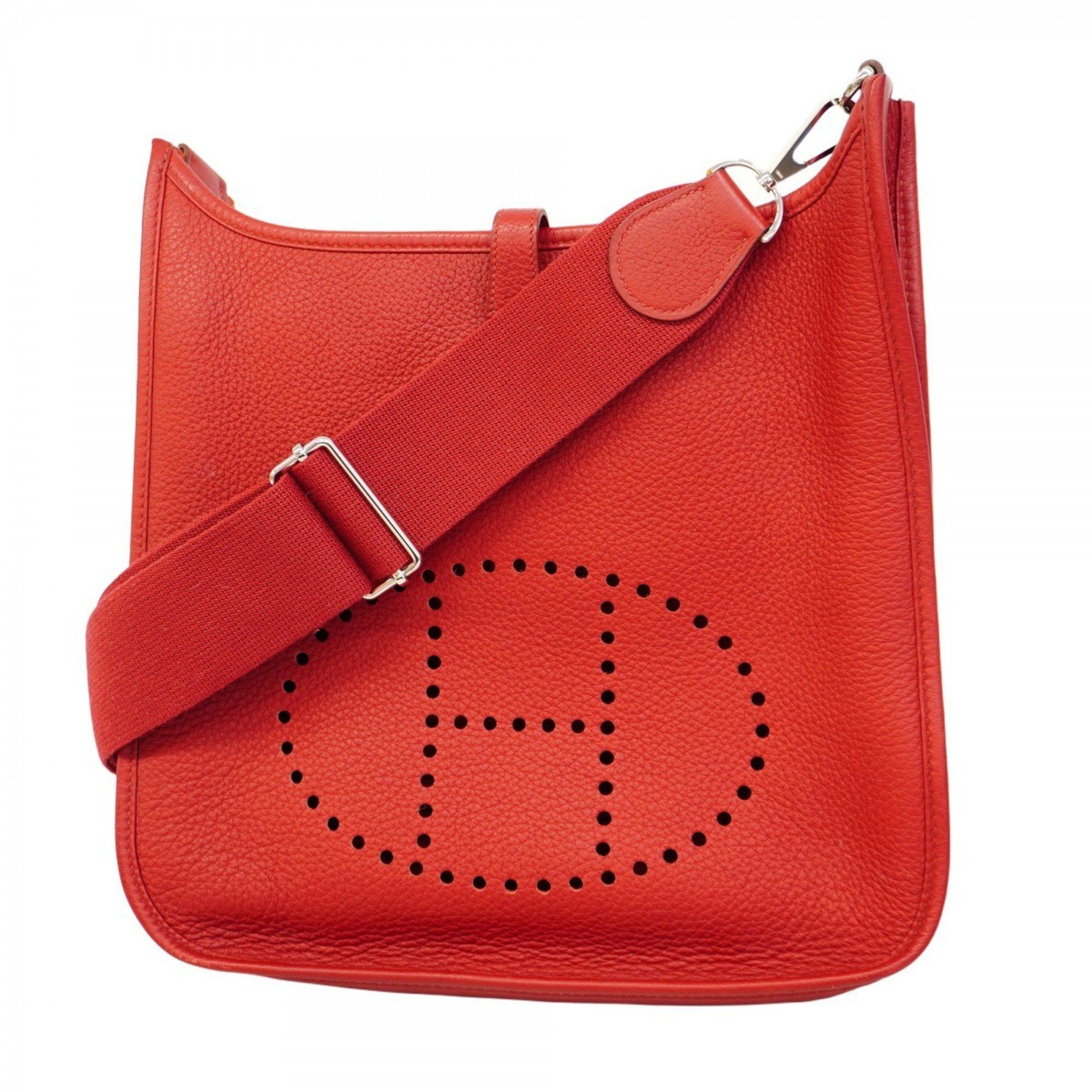 Hermes Shoulder Bag Evelyn 3Pm Taurillon Clemence Rouge Garance M Engraved Ladies, Women's