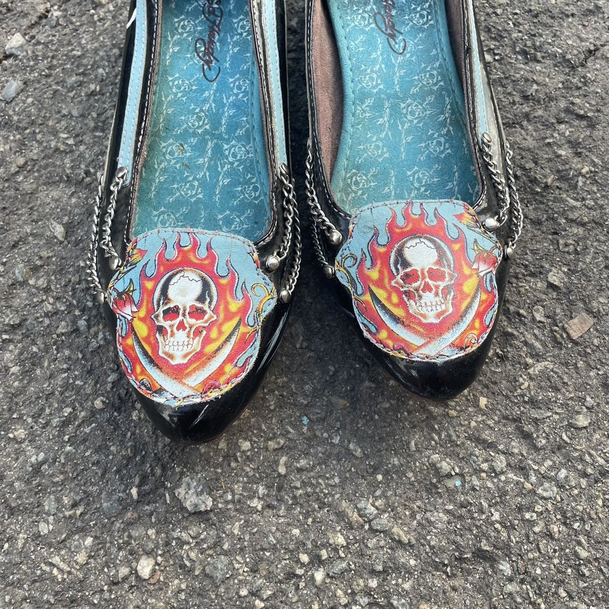 Ed Hardy × If Six Was Nine Ed hardy 90s fire scull bones chrome SHOES BALLET platforms Size US 5 / IT 35 - 2 Thumbnail