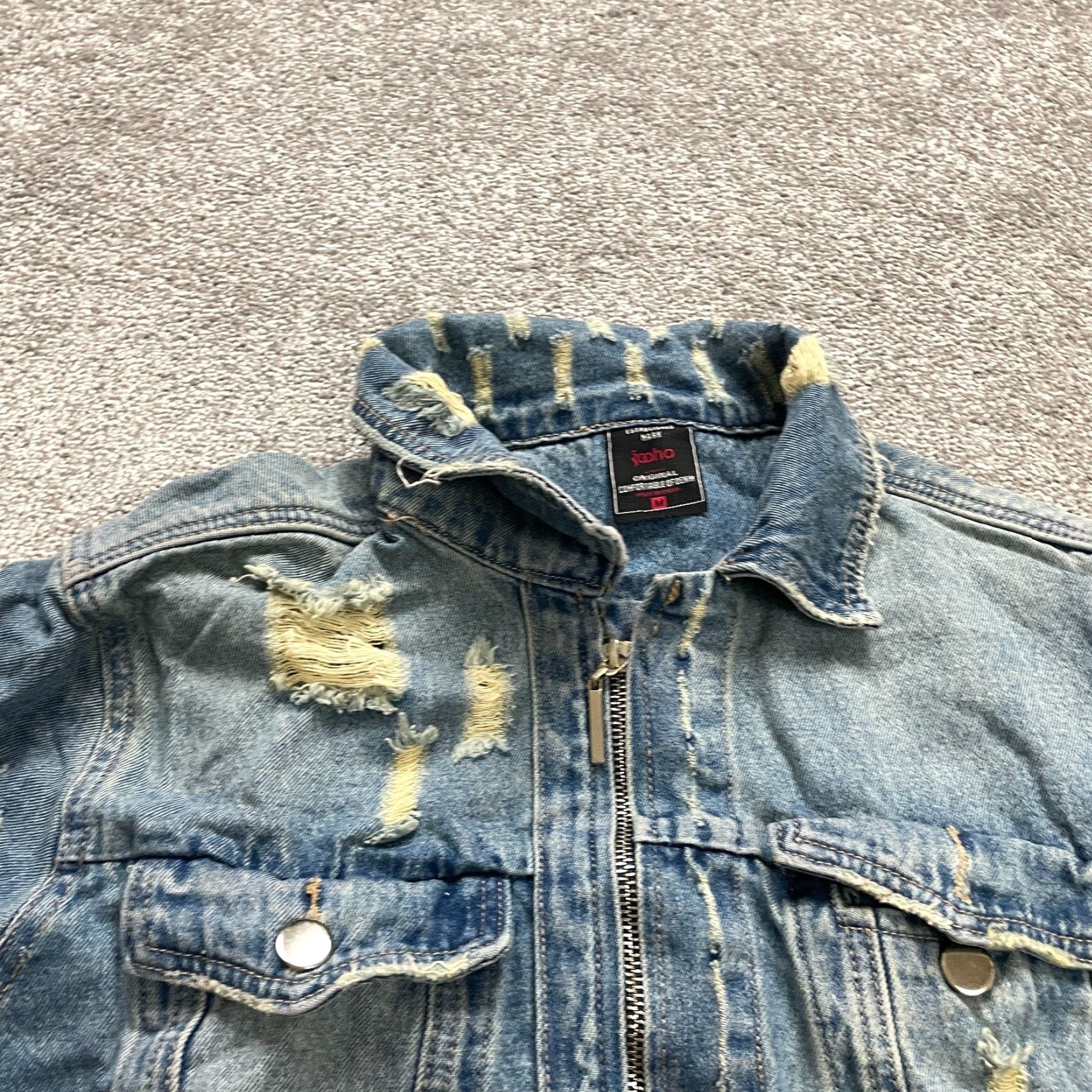 Denime Zoho Women’s Denim Jacket Medium Blue Full Zip Casual Punk Distressed Pockets Fall Winter Size M / US 6-8 / IT 42-44 - 3 Thumbnail