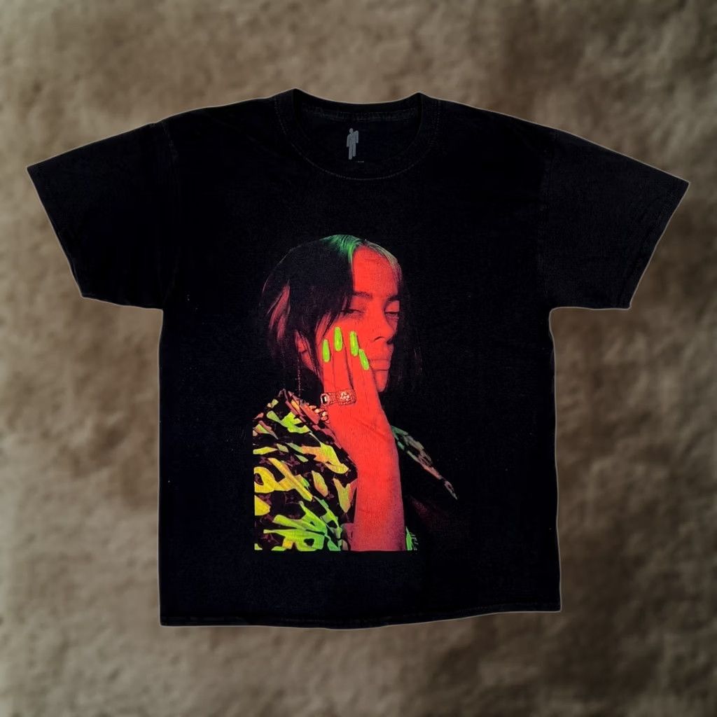 Vintage Billie Eilish Stay Home Tour T-Shirt M Regular Men Short Sleeve Crew Neck Black Cotton Double-Sided Graphic Print Concert Merch 2020s Size US M / EU 48-50 / 2 - 1 Thumbnail