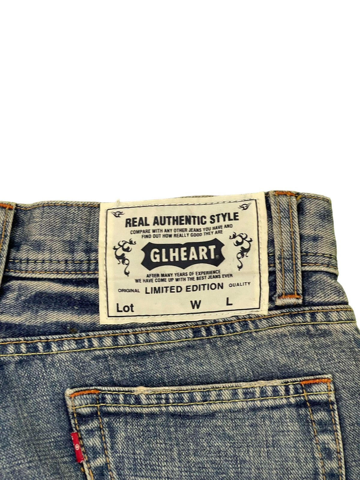 Japanese Brand Flare Jeans GL Heart Faded Distress Boot Cut 7🟦8 Size US 31 - 19 Thumbnail