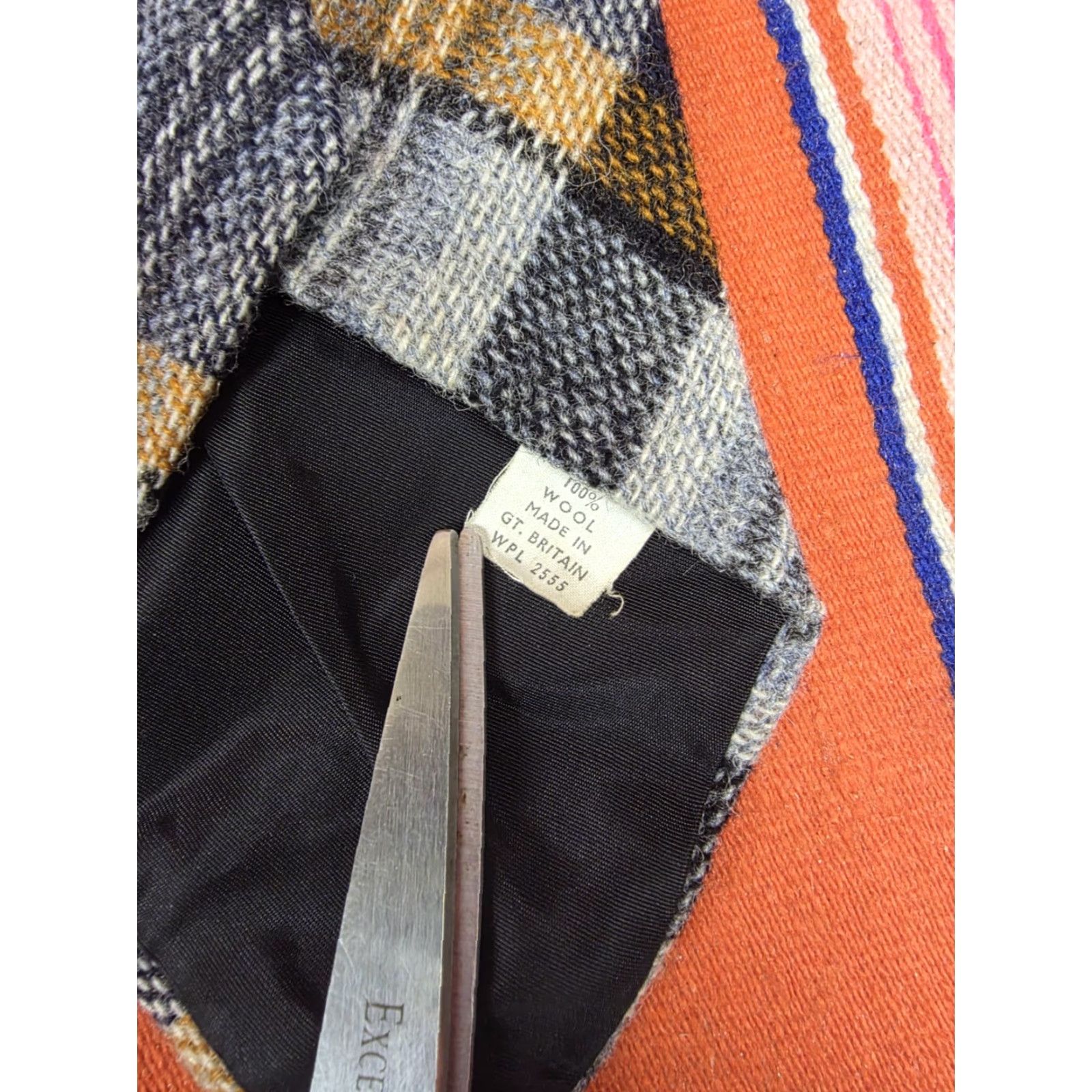Greats VINTAGE Grenadier Tie Wool Knit Blue Plaid 100% Wool Made In Great Britain Men One Size Blue Plaid Pointed Retro 60s 70s? Size ONE SIZE - 4 Thumbnail