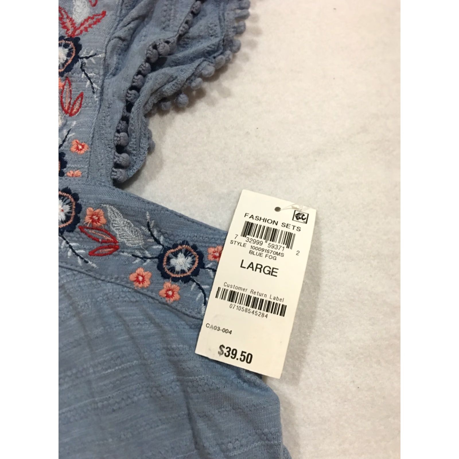 CO Style And Co Women's Tank Top Embroidered Sleeveless Camisole Blue L Regular Size L / US 10 / IT 46 - 3 Thumbnail
