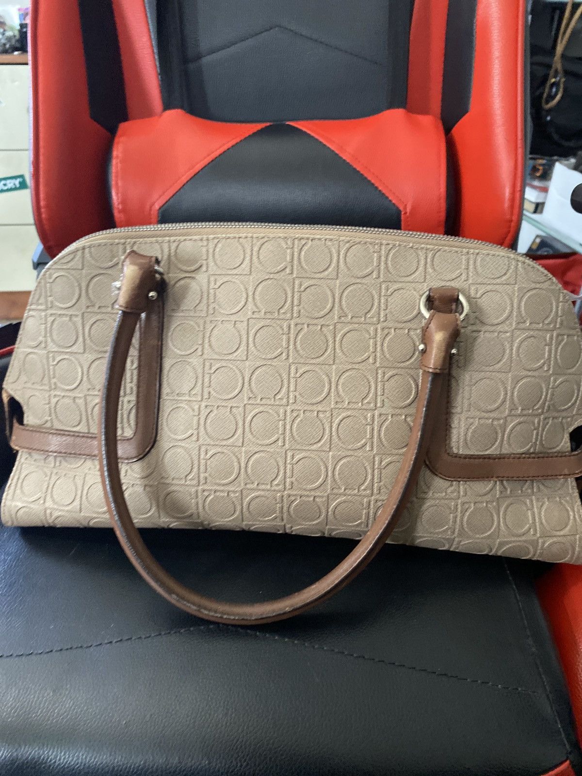 Salvatore Ferragamo Salvatore Ferragamo Beige Brown Gancini Embossed Leather zip Size ONE SIZE - 2 Thumbnail