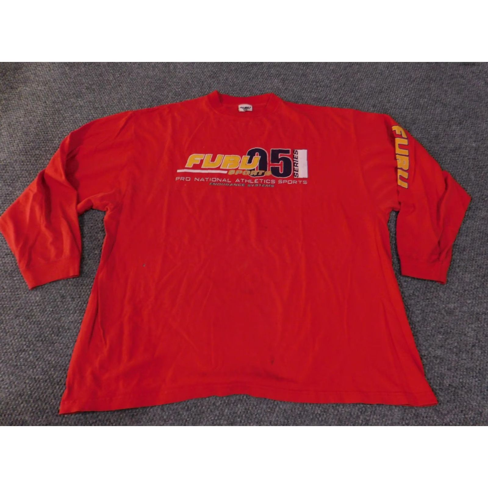 Fubu VINTAGE FUBU Shirt Mens 2XL Red 90s USA Pro National Athletics Sports Graphic Print Crew Neck Long Sleeve Hip Hop Streetwear Default Size US XL / EU 56 / 4 - 2 Thumbnail