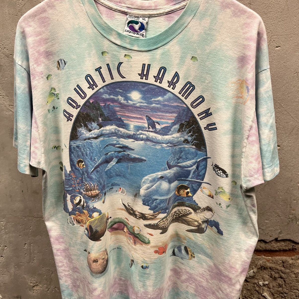Liquid Blue Vintage 90s 1995 Aquatic Harmony Tie Dye Tee XL