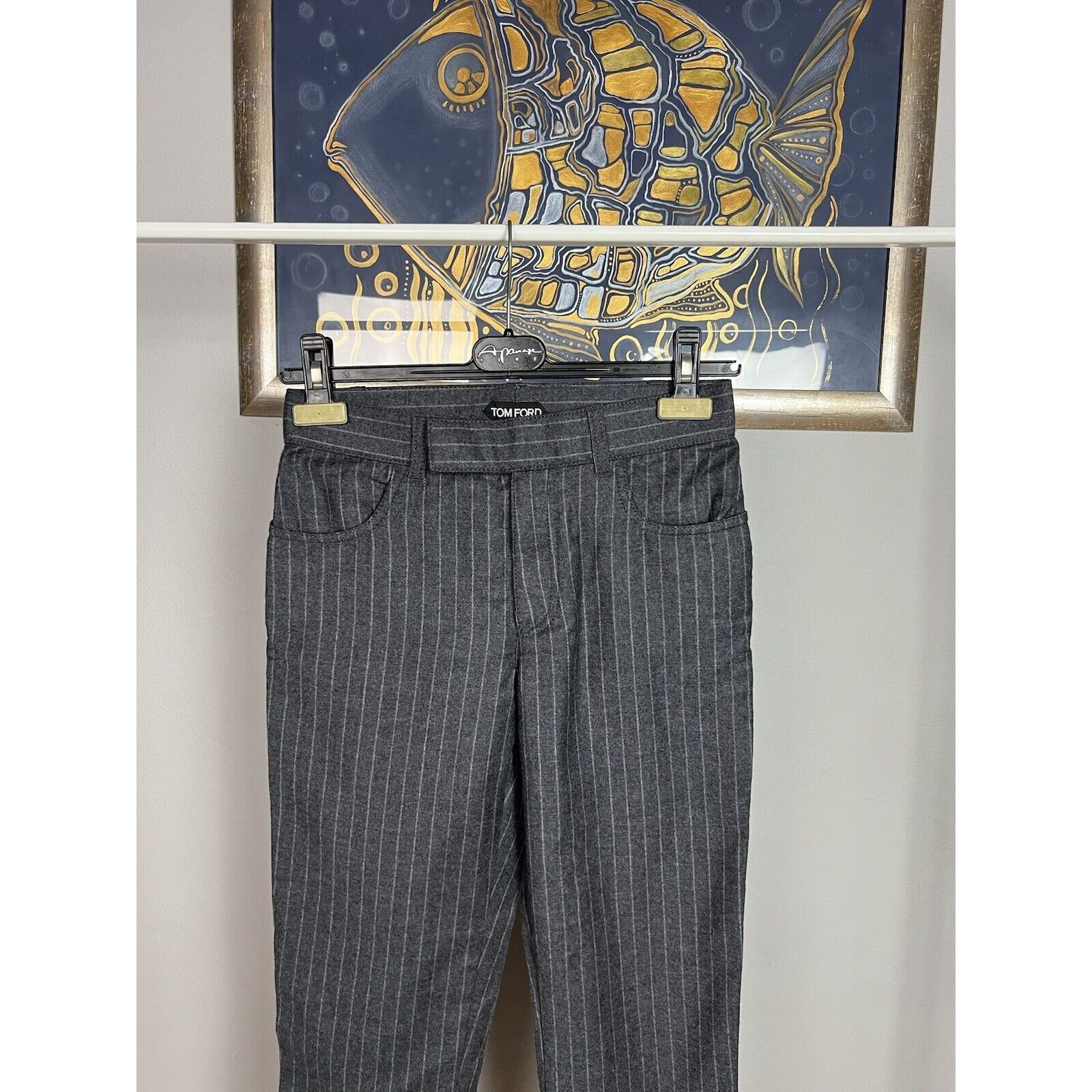 Tom Ford MINT! Tom Ford Gray Striped Women`s Wool Pants Size 36 Size 25" / US 0 / IT 36 - 3 Thumbnail