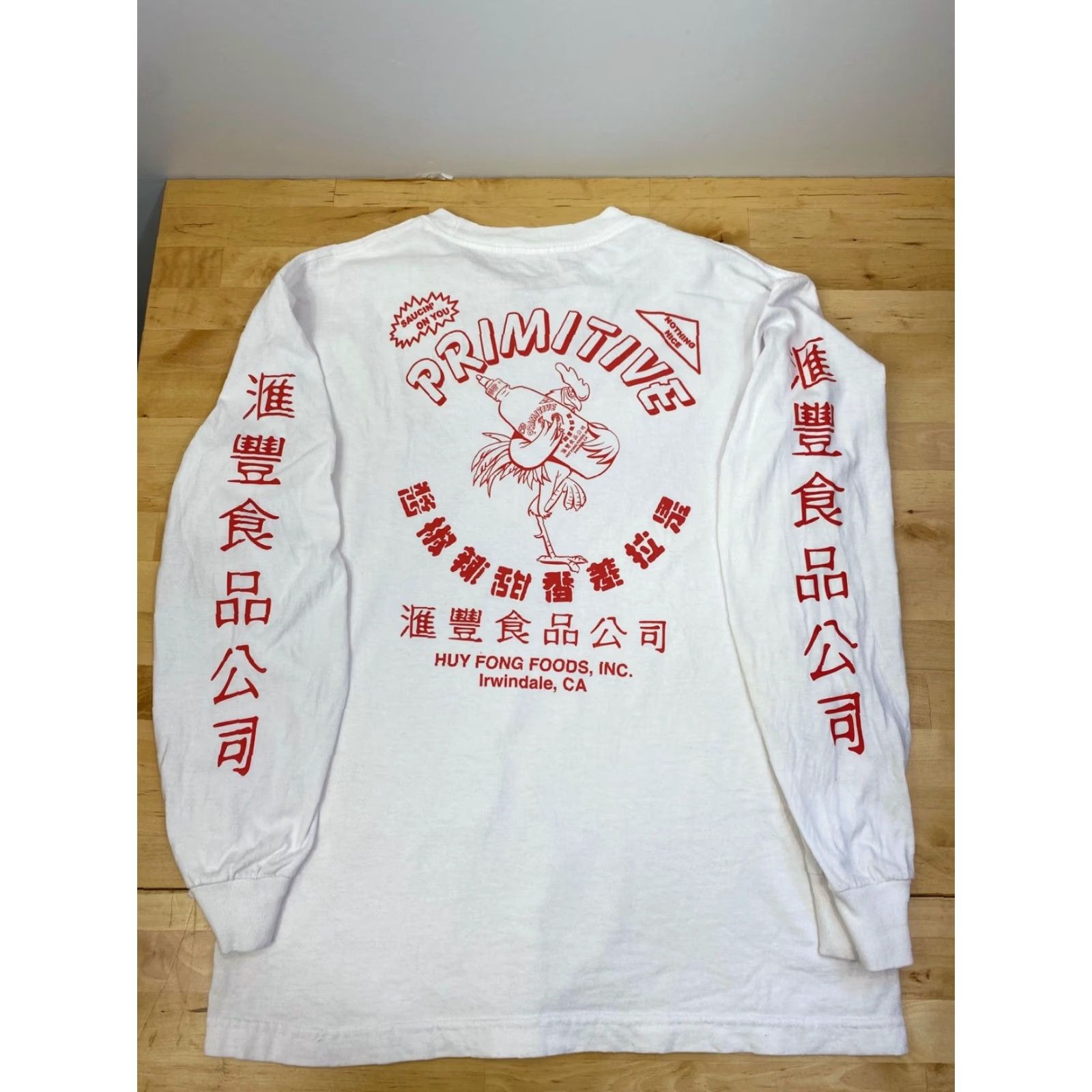 Primitive PRIMITIVE White Shirt M Crew Neck Long Sleeve T-Shirt Rooster Sriracha Parody Graphic Print Men 100% Cotton Knit Size US M / EU 48-50 / 2 - 3 Thumbnail