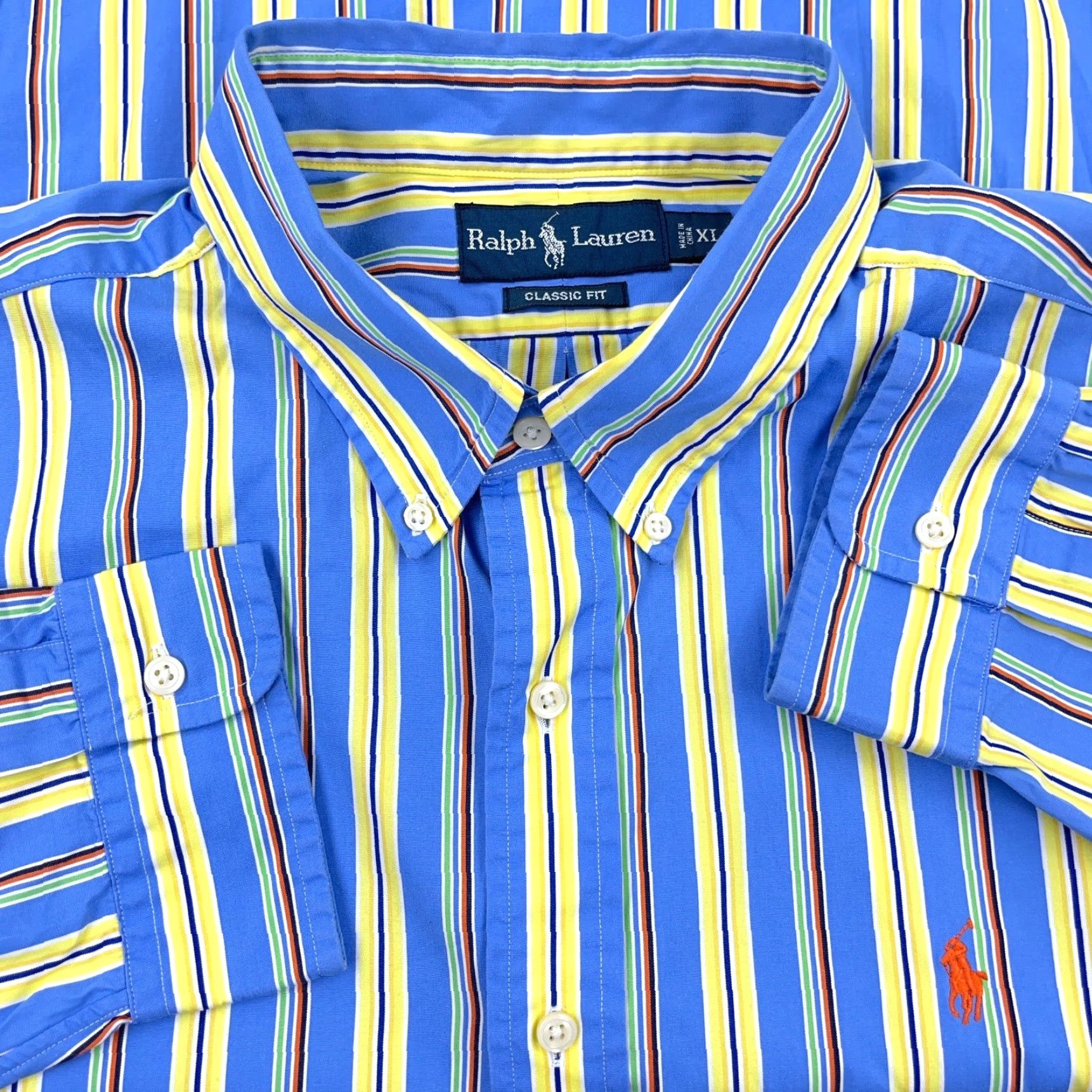 Ralph Lauren Ralph Lauren Shirt Men XL Button-Up Striped Blue Yellow Cotton Classic Fit Poplin Pony Size US XL / EU 56 / 4 - 2 Thumbnail