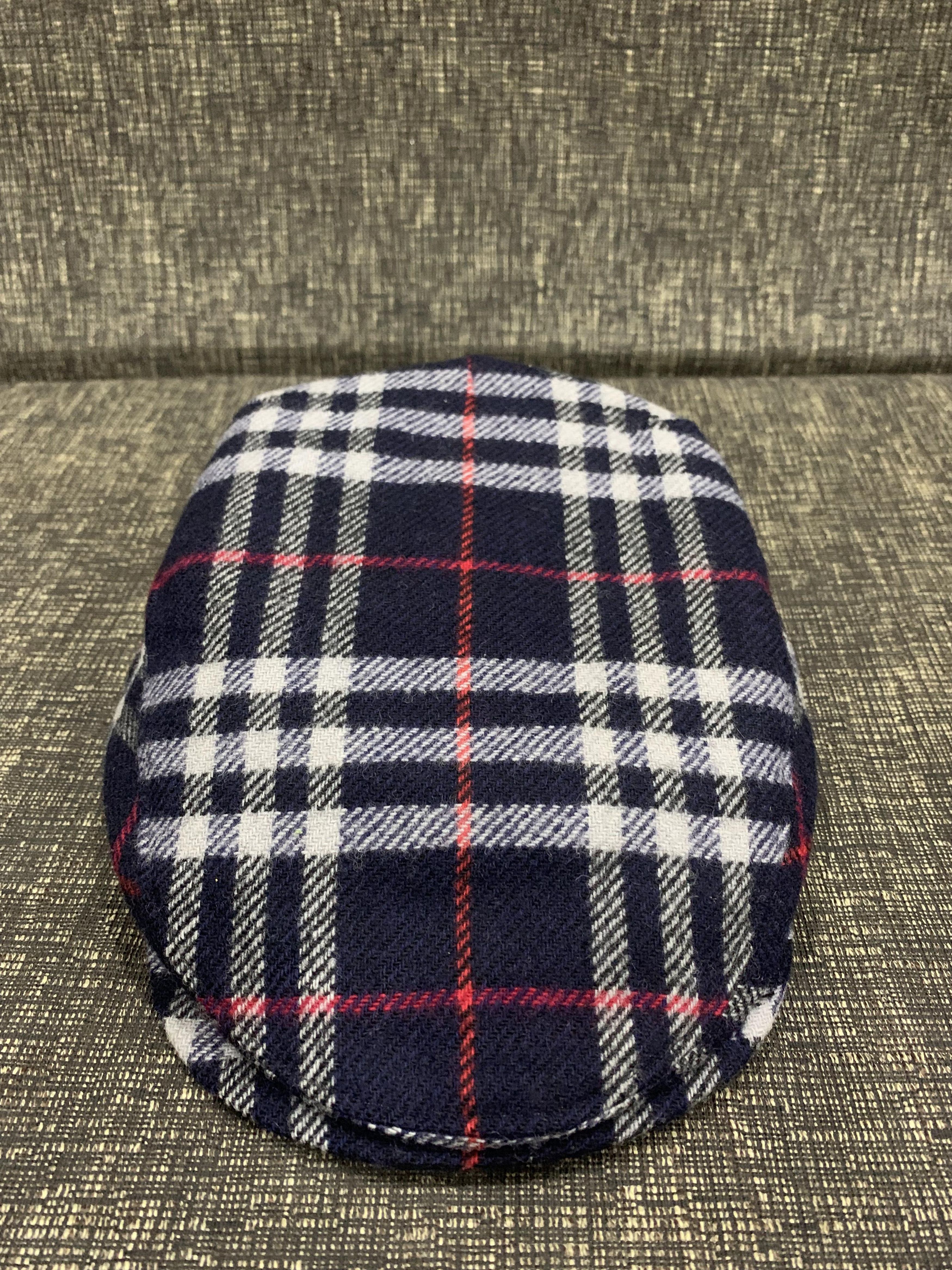 Burberry Burberrys Nova Check Flat Cap Navy Blue Red Tartan Pattern Size ONE SIZE - 3 Thumbnail