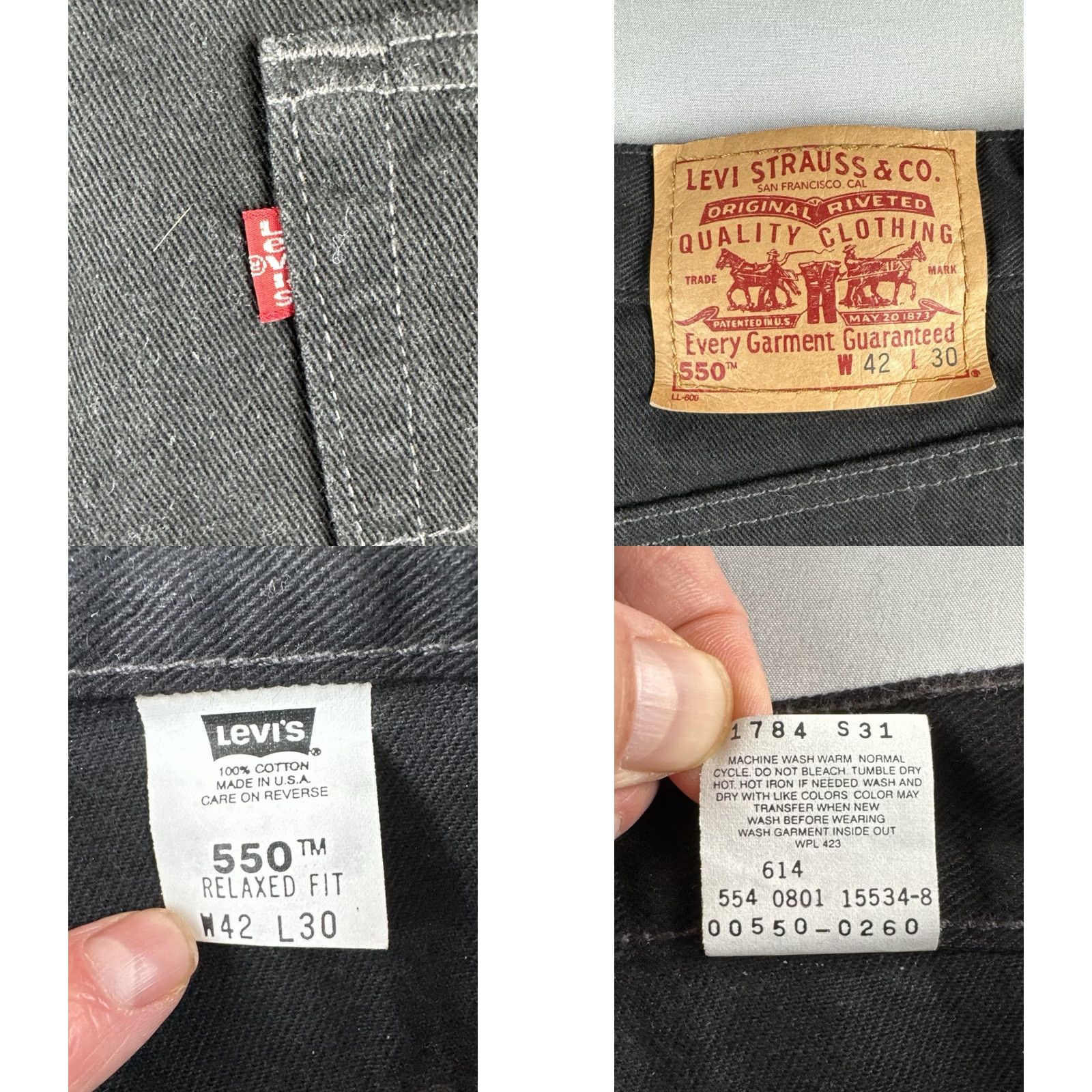 Levi's VINTAGE Levi’s 550 Black Denim Jeans Relaxed Fit 42x30 USA Made 90s Grunge Mens Size US 42 / EU 58 - 9 Thumbnail