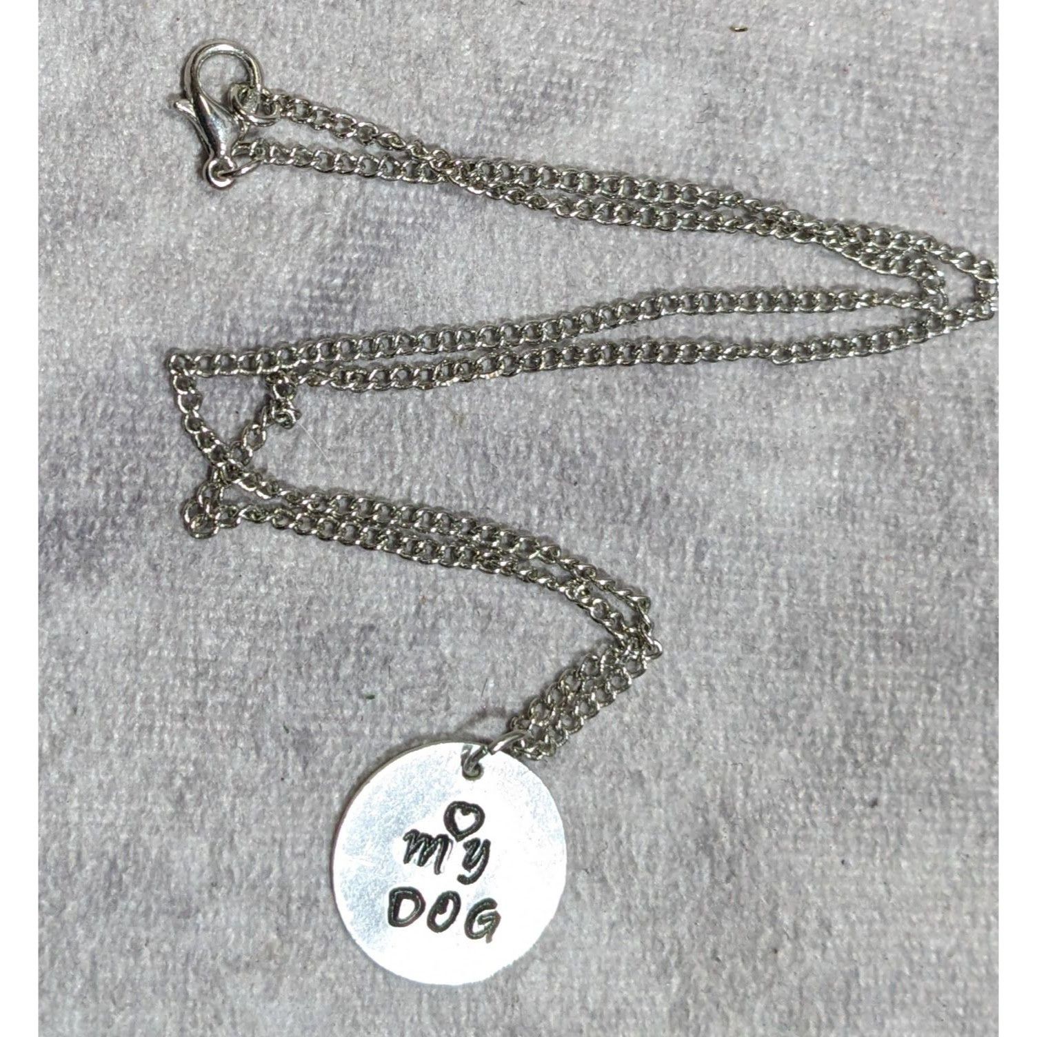 Handmade Love My Dog Hand Stamped Silver Tone Pendant Necklace Size ONE SIZE - 6 Thumbnail