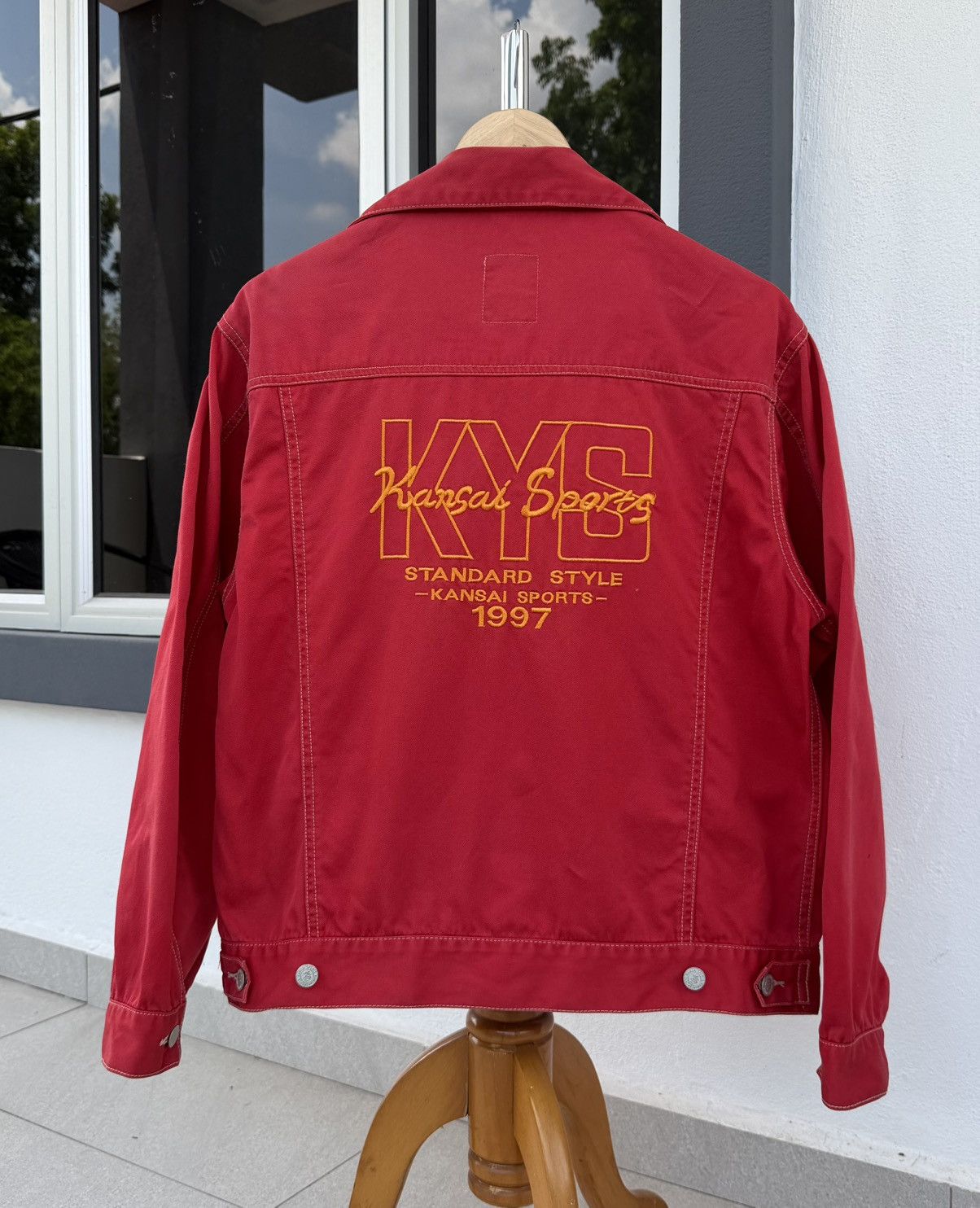 Vintage 🔥VTG Kansai Sports Embroidery Red Denim Trucker Jacket 1997 Size US M / EU 48-50 / 2 - 12 Thumbnail