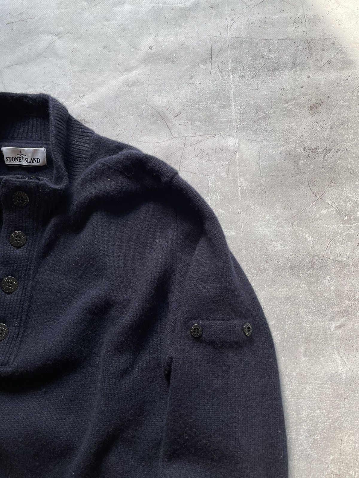 Stone Island Stone Island Navy Wool Buttoned Quarter Zip Knit Sweater Size US XL / EU 56 / 4 - 3 Thumbnail