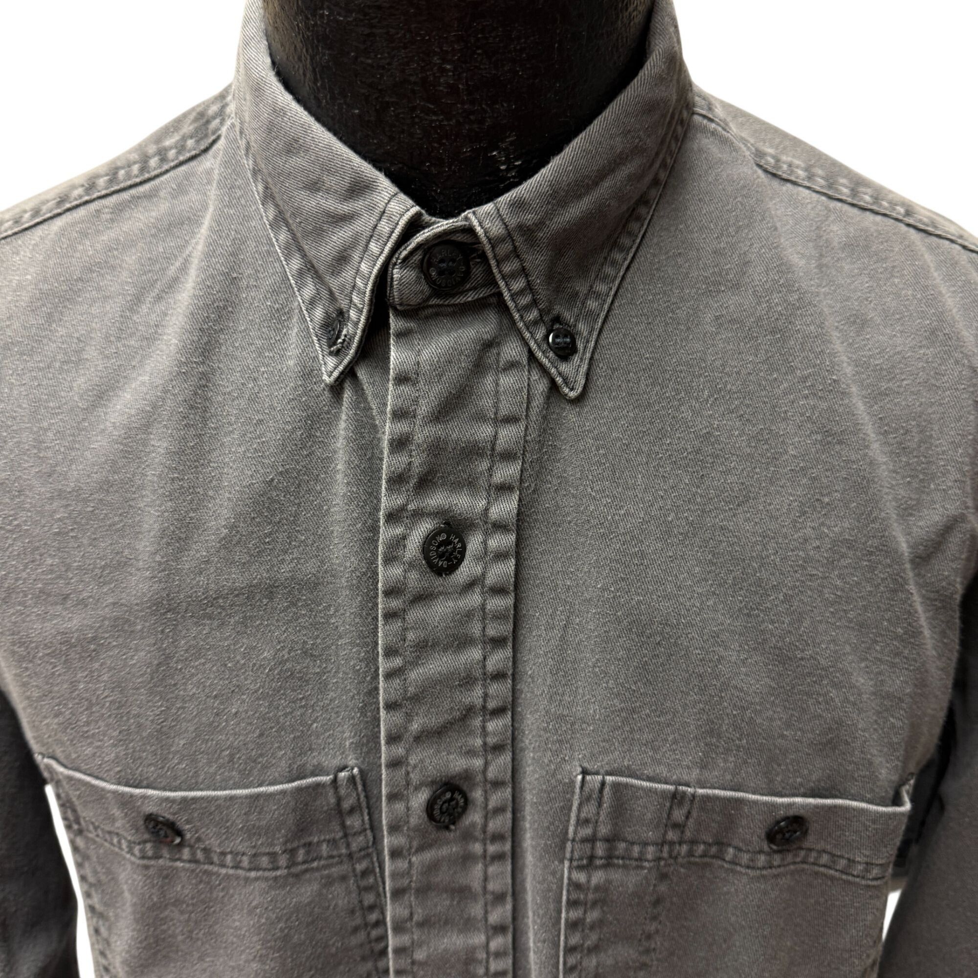Harley Davidson 80 90s H-D DENIM Motorcycle Biker LS Jean Graphic Work Shirt Size US L / EU 52-54 / 3 - 9 Thumbnail