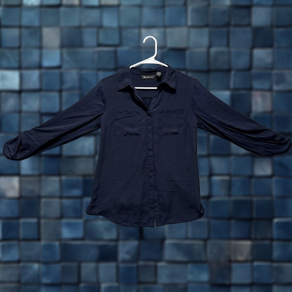 Vintage INC International Concepts Blouse Womens Small Blue Roll Tab Sleeve Button Up Size S / US 4 / IT 40 - 1 Thumbnail