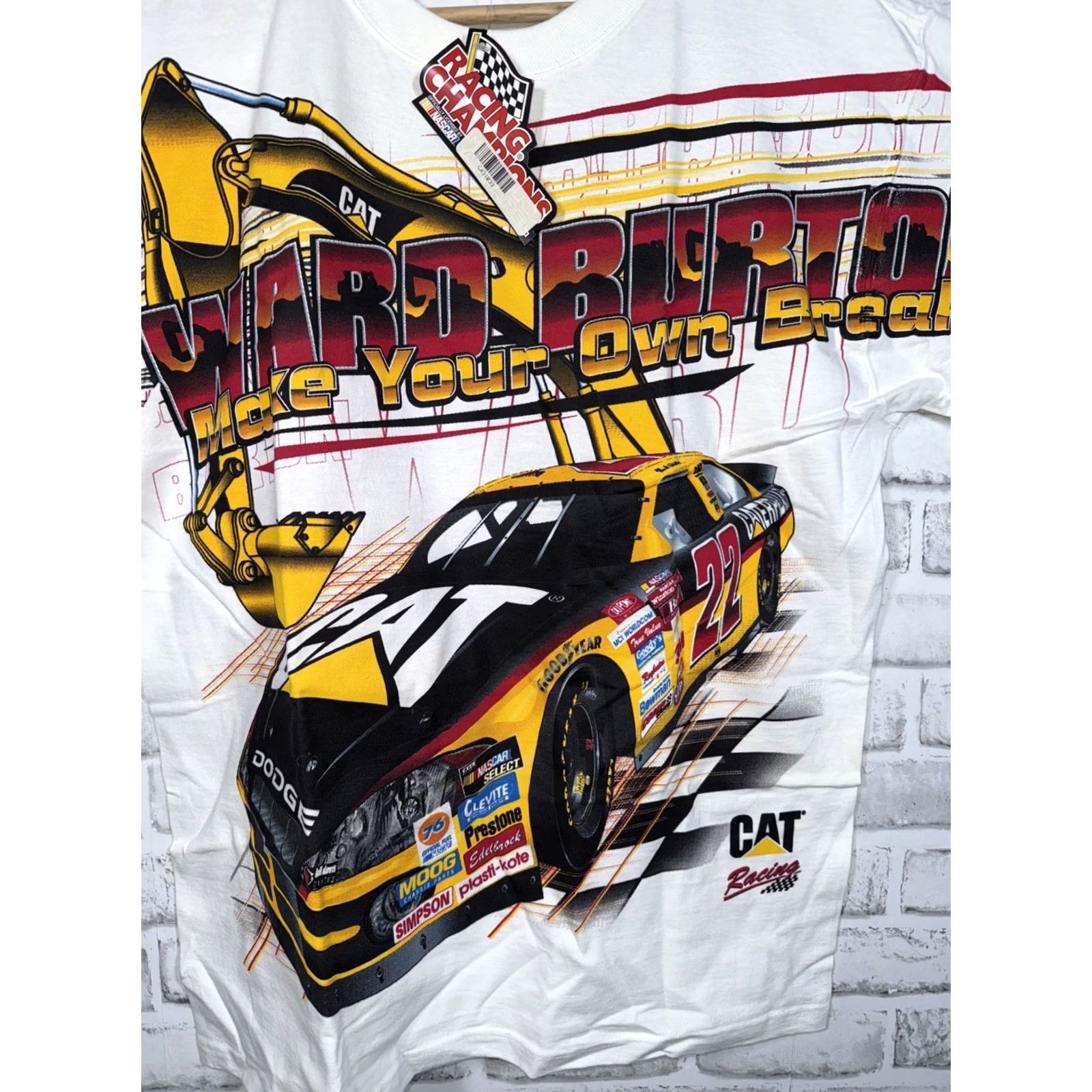 NASCAR VINTAGE NASCAR Ward Burton "Make Your Own Breaks" All Over CAT RACING MENS L NWT T-Shirt Size US L / EU 52-54 / 3 - 5 Thumbnail
