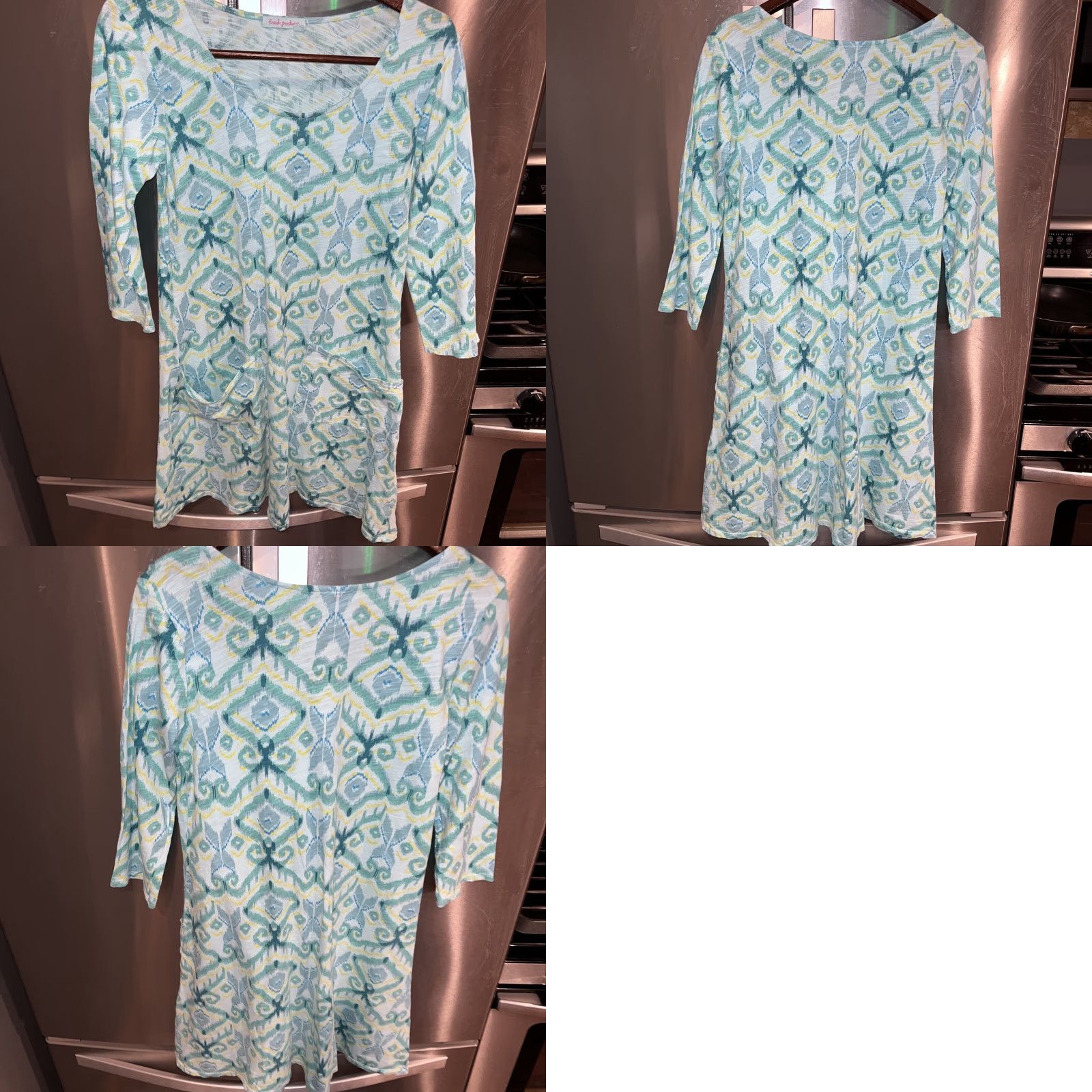 Vintage FRESH PRODUCE Cotton Knit Jersey Dress Aqua Blue Yellow 3/4 Sleeve Pockets A Line XS Pullover Geometric Shirt Dress Women Casual Dress Size XS / US 0-2 / IT 36-38 - 9 Thumbnail