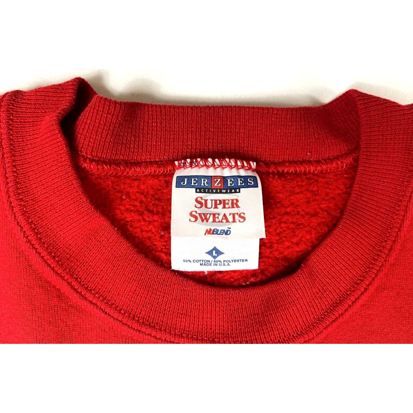 Jerzees VINTAGE Jerzees Super Sweats Crewneck Sweatshirt Shirt Unisex Adults L Red Cotton Blend Fleece USA Made 50% Cotton 50% Polyester 1990s Men Women Size US L / EU 52-54 / 3 - 6 Thumbnail