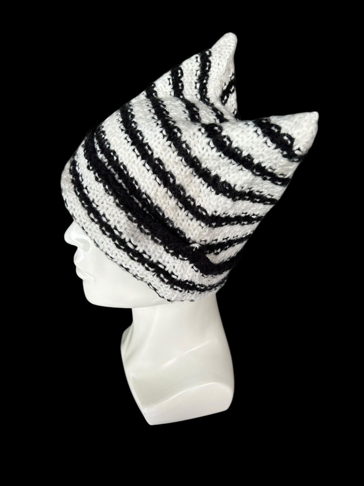 Japanese Brand × Kapital × Vintage Devil Horn Stripe Crochet Knitted handmade Beanie Hats Rare☠️ Size ONE SIZE - 2 Thumbnail