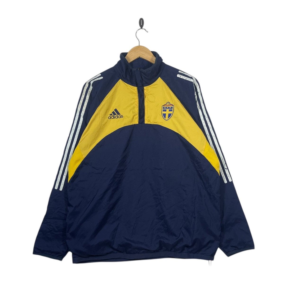 Adidas Vintage Adidas Sweden SFF Pullover Windbreaker Jacket Blue Size US L / EU 52-54 / 3 - 1 Thumbnail
