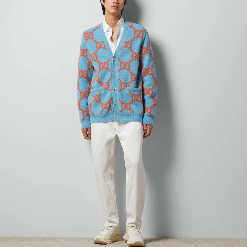 Gucci o1s1wg111025 Wool Cardigan With GG Intarsia in Multicolor Size US M / EU 48-50 / 2 - 4 Thumbnail