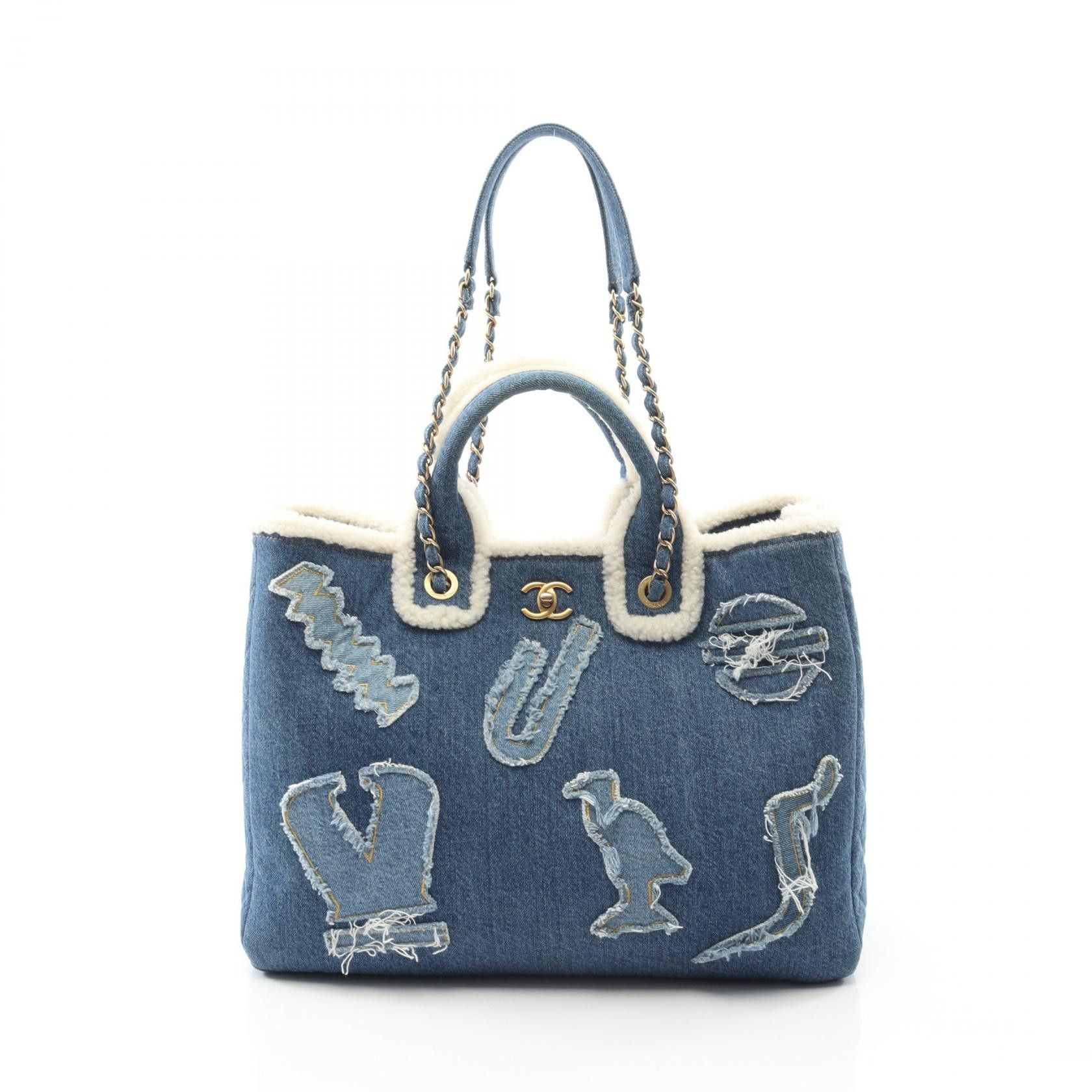 Chanel Chanel Chanel Large Shopping Bag Denim Shearling Tote Bag Textile Tote Bag AS0759 DUTY FREE for USA Size ONE SIZE - 1 Thumbnail