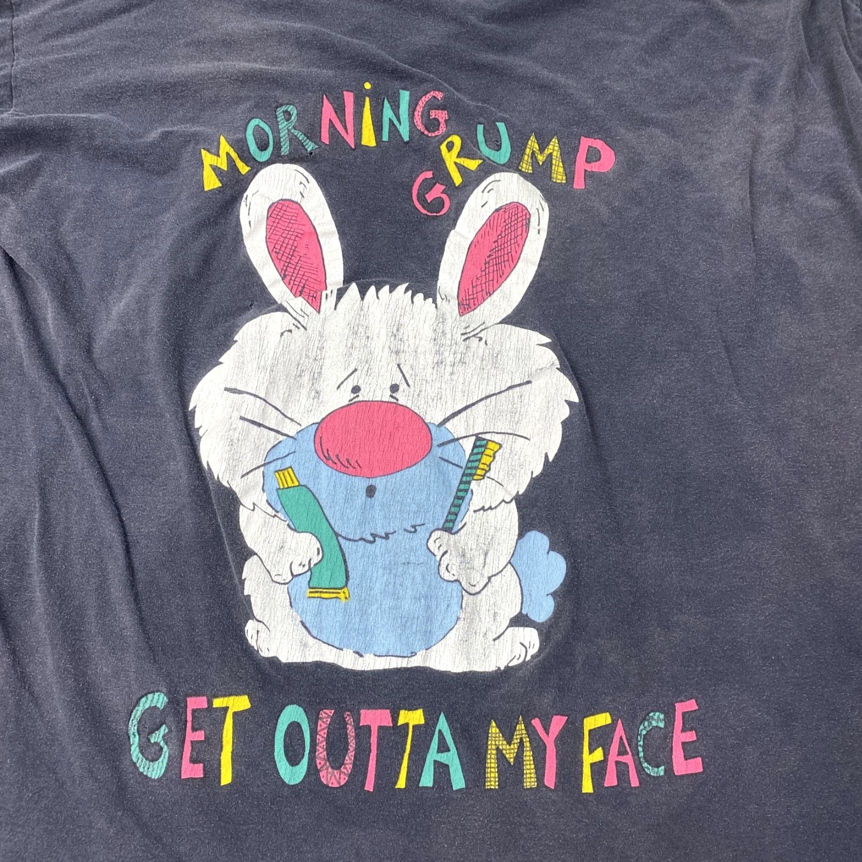 Vintage VINTAGE Claudia Phillips Shirt Mens XL Black Short Sleeve Graphic Print Crew Neck 90s Grumpy Morning Bunny Size US XL / EU 56 / 4 - 2 Thumbnail