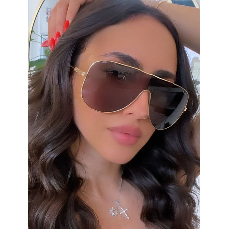 image of New Gucci Gg1436S Gold Metal Shield Black Sunglasses, Women's