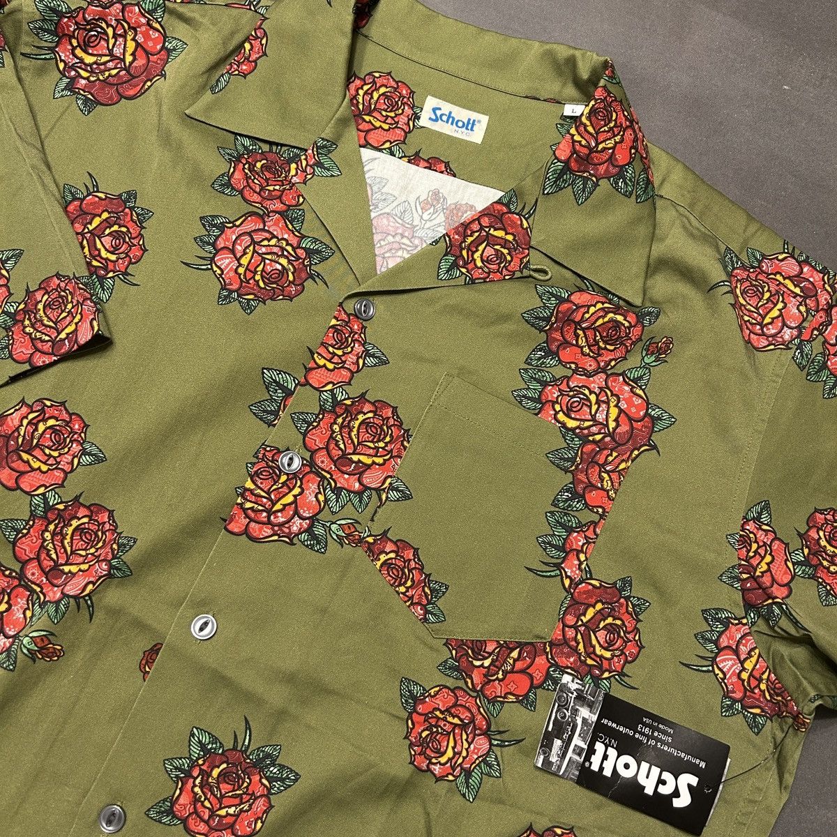 Schott Schott Camp Collar Rose Hawaiian Button Up Shirt Size US L / EU 52-54 / 3 - 4 Thumbnail