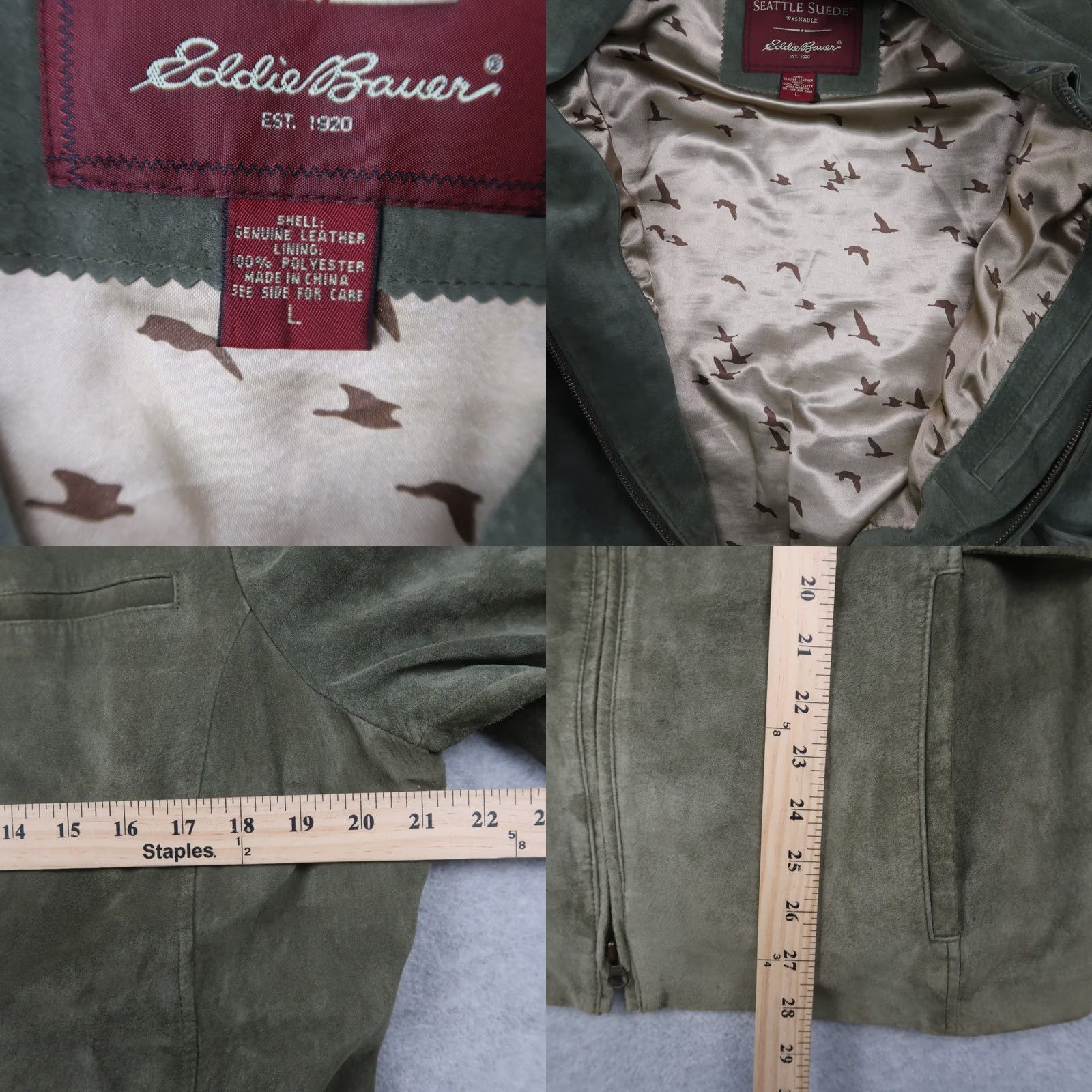 Eddie Bauer Eddie Bauer Jacket Seattle Suede Leather Full Zip Washable Green Size Large L Womens Regular Jacket Main Selling Point Solid Green 90s? Size L / US 10 / IT 46 - 8 Thumbnail