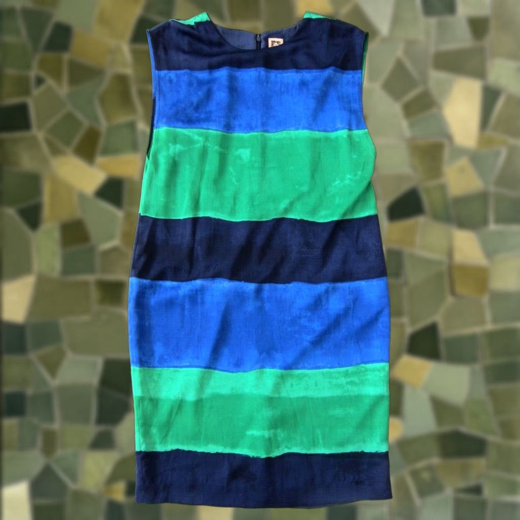 Anne Klein Anne Klein Green Blue Tie Dye Stripe Silky Sleeveless Tunic Sheath Shift Dress 6 Size M / US 6-8 / IT 42-44 - 1 Thumbnail