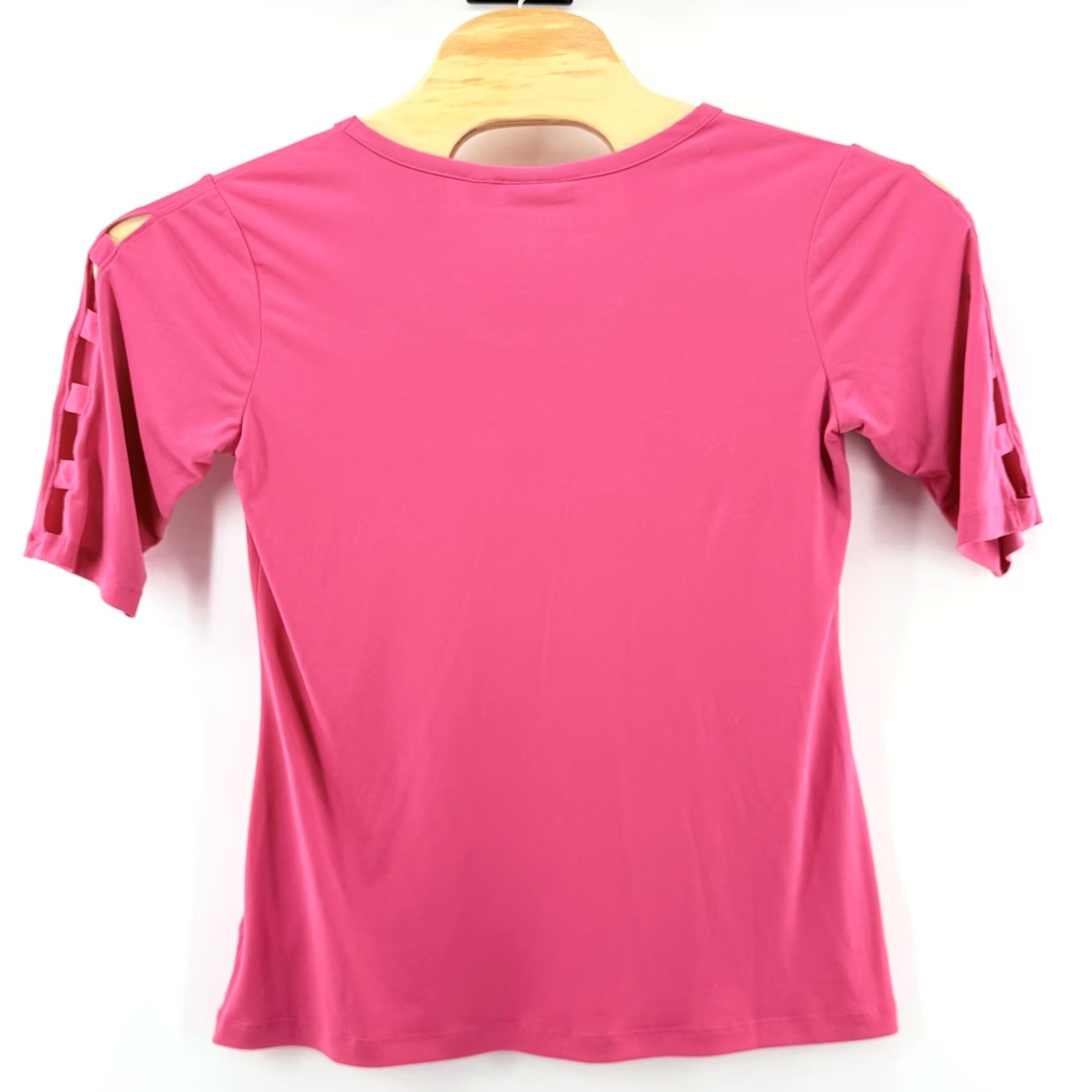 Vintage Susan Graver Shirt Womens Small Pink Stretch Crewneck Lattice Sleeve Top A224317 Size S / US 4 / IT 40 - 2 Thumbnail