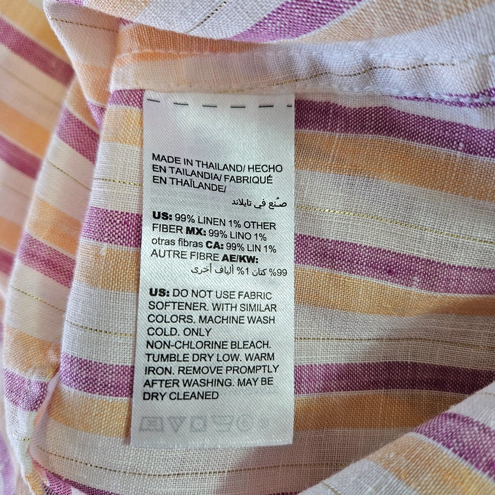 Vintage Chico's Womens No Iron Button Front Shirt Sz Large Linen Purple Orange Striped Size L / US 10 / IT 46 - 4 Thumbnail