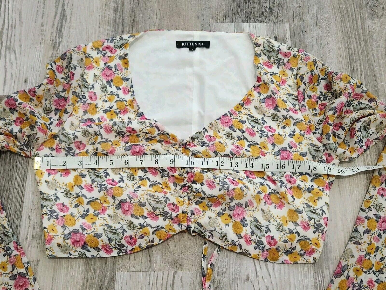 Designer Kittenish Crop Top Large long Bell Sleeves Floral Sweetheart Size L / US 10 / IT 46 - 5 Thumbnail