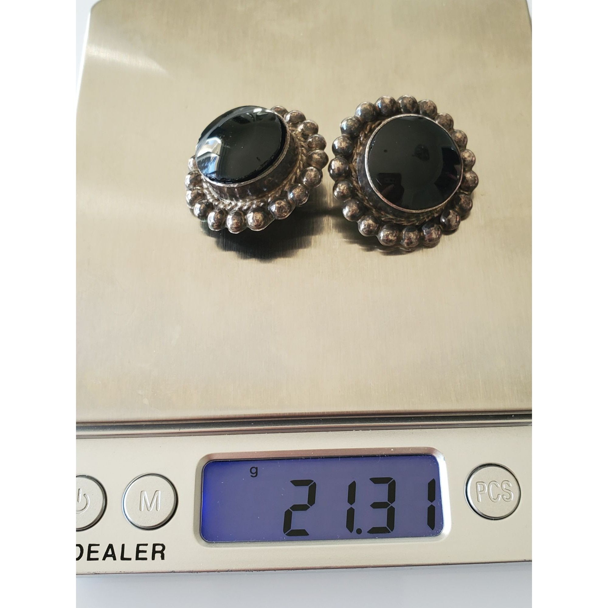 Vintage Vintage Large Sterling Silver Mexico Onyx Clip On Earrings P Size ONE SIZE - 8 Thumbnail