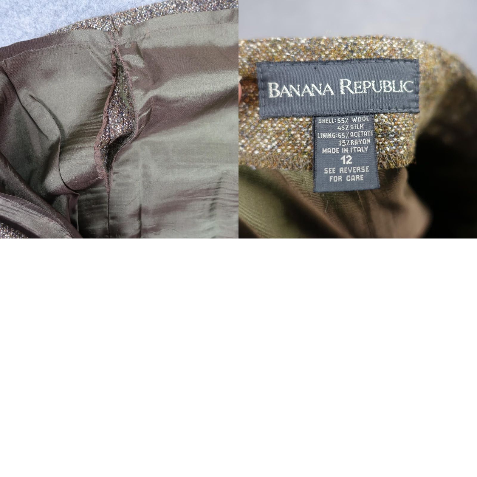 Banana Republic VINTAGE Banana Republic Womens 12 Brown Wool Silk Tweed Lined Pencil Skirt Size 34" / US 12 / IT 48 - 9 Thumbnail