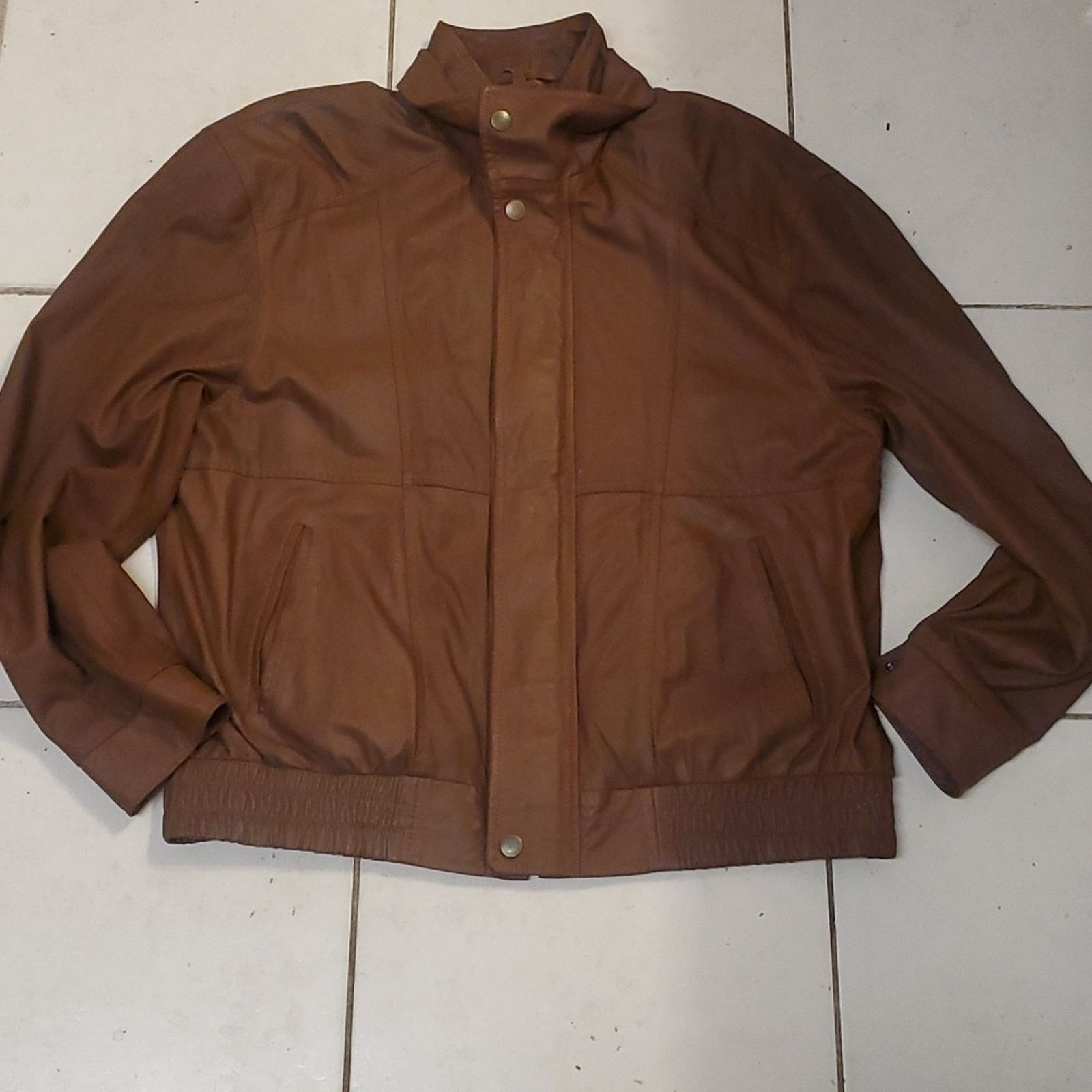 SCULLY LAMBSKIN genuine LEATHER brown cognac BOMBER JACKET L
