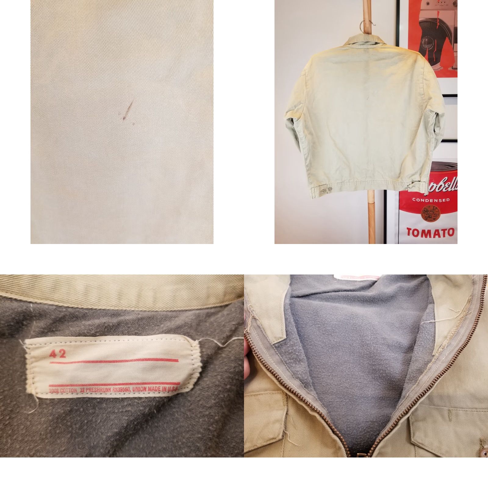 Vintage VINTAGE Unbranded Beige Work Mechanic Gray Fannel Lining Jacket SZ 42 Men's Jacket 50s 24in Chest Cross Shoulder 24in Size US XS / EU 42 / 0 - 10 Thumbnail