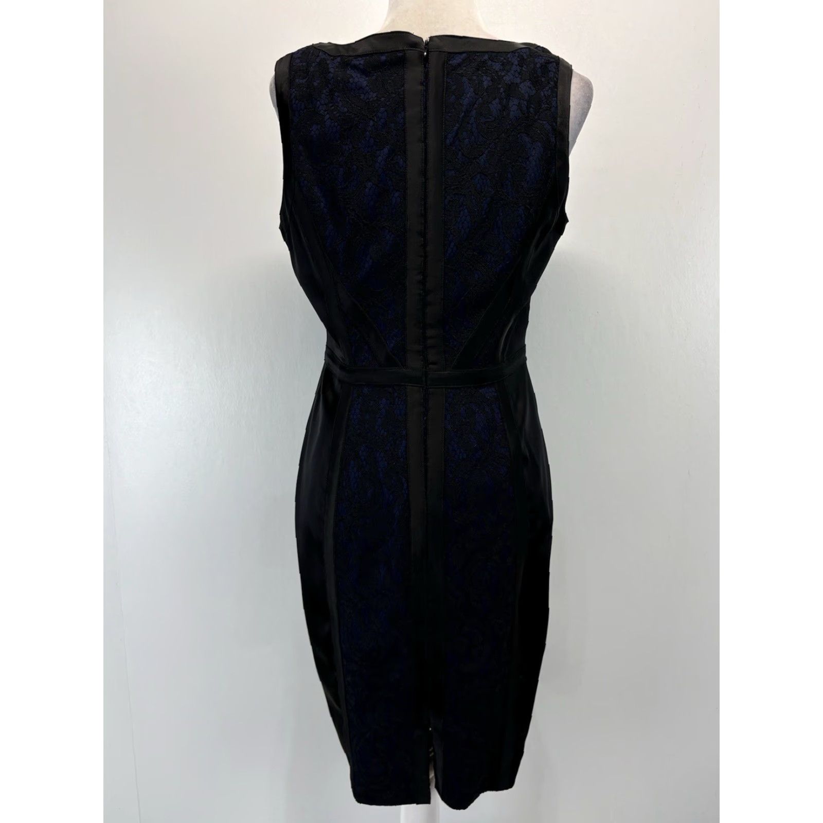Vintage Cache Black Satin Lace Over Blue Dress Sz 10 Women’s Fitted Sleeveless Cocktail Size L / US 10 / IT 46 - 3 Thumbnail