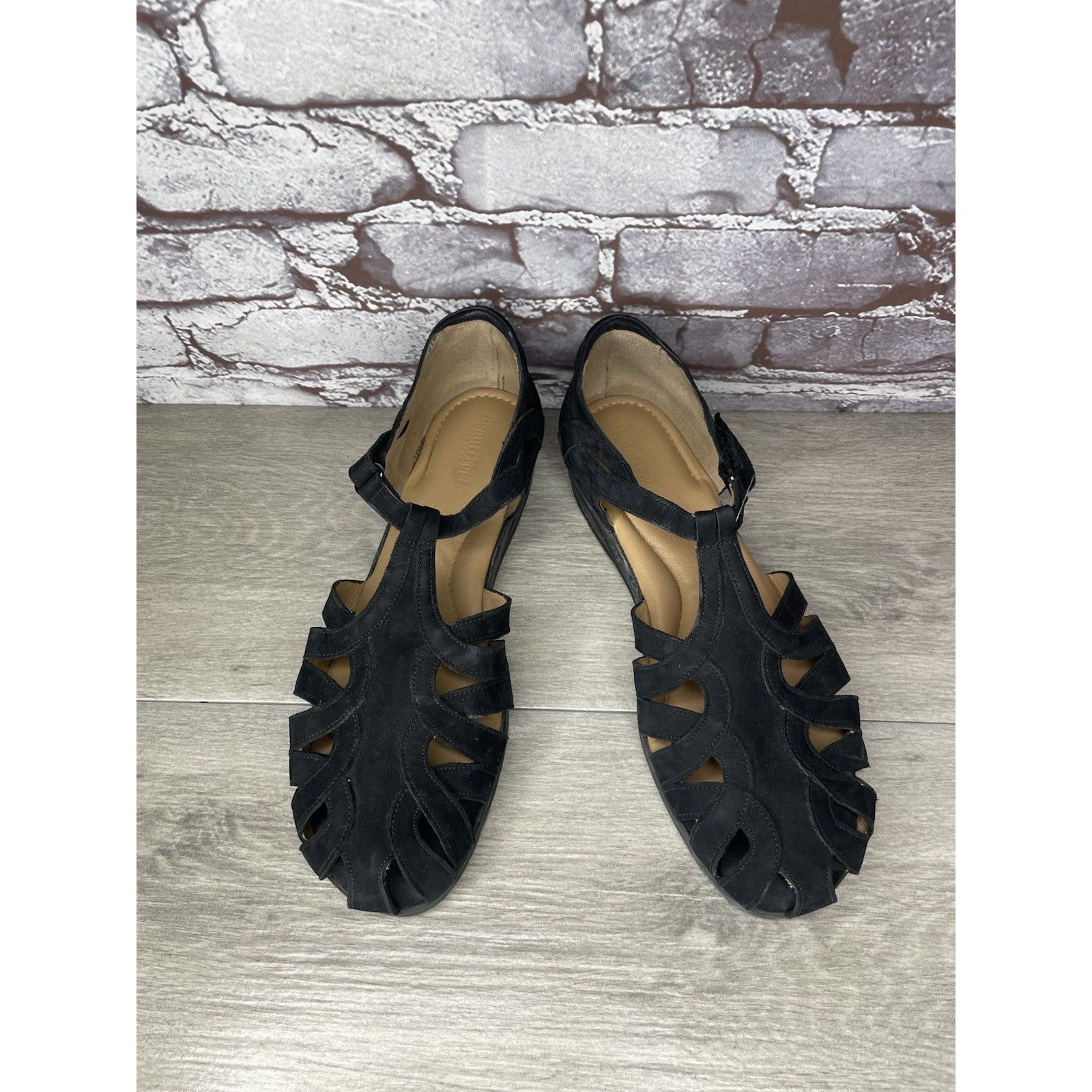 Beautiful Ful BeautiFeel Black Suede Leather Fisherman Strap Wedge Sandals Size US 12 / IT 42 - 11 Thumbnail