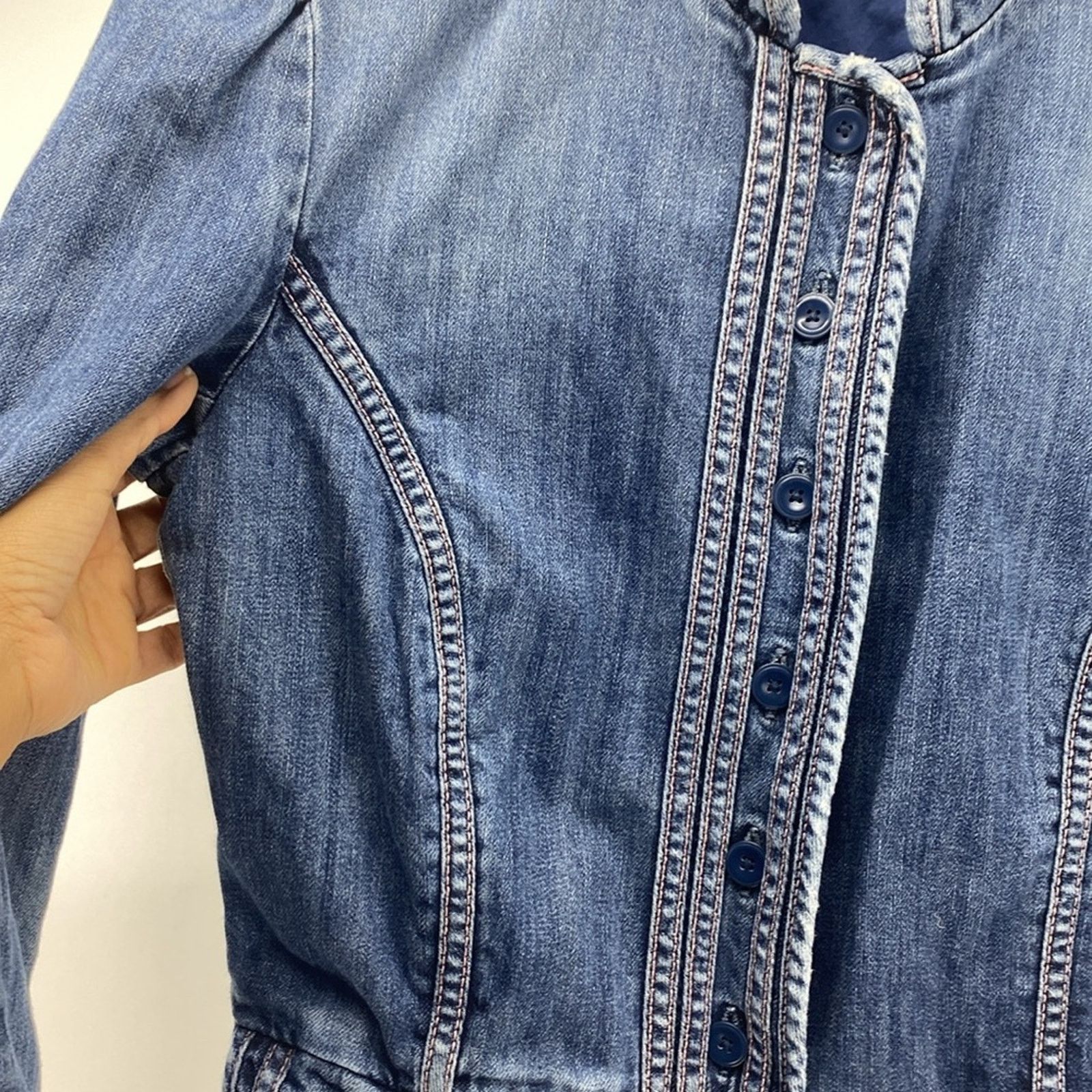 Gap Gap denim Jacket puff sleeve fitted 90s Y2K pink stitching S Size S / US 4 / IT 40 - 10 Thumbnail
