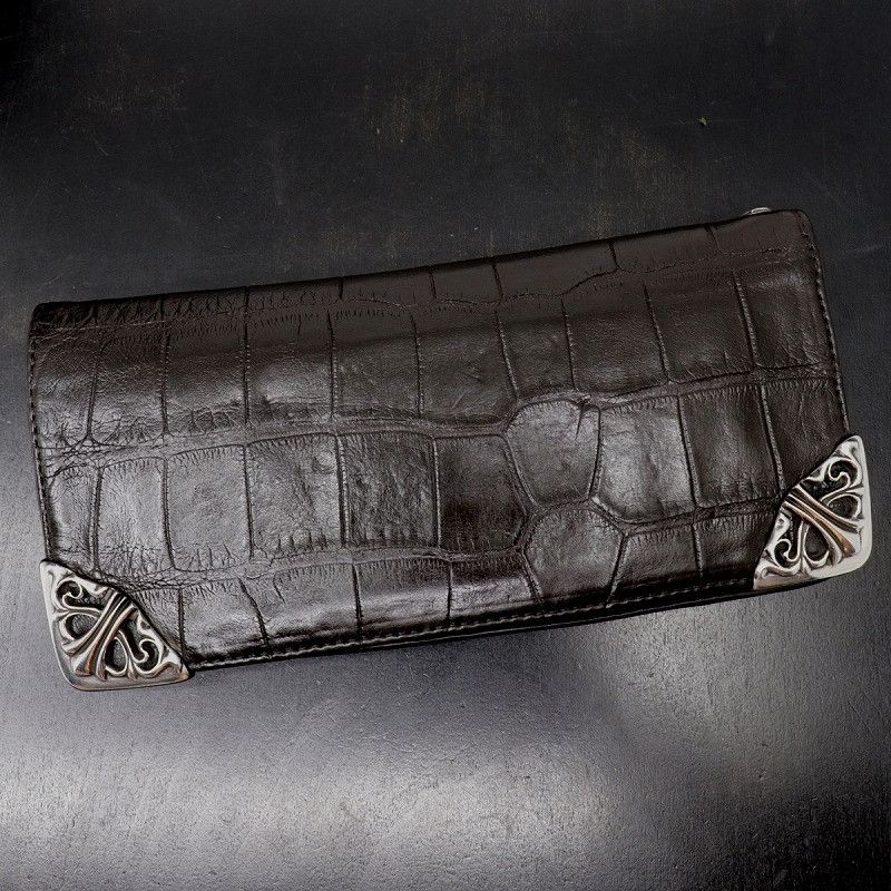 image of Chrome Hearts Alligator Bifold Clutch in Dark Brown, Women's