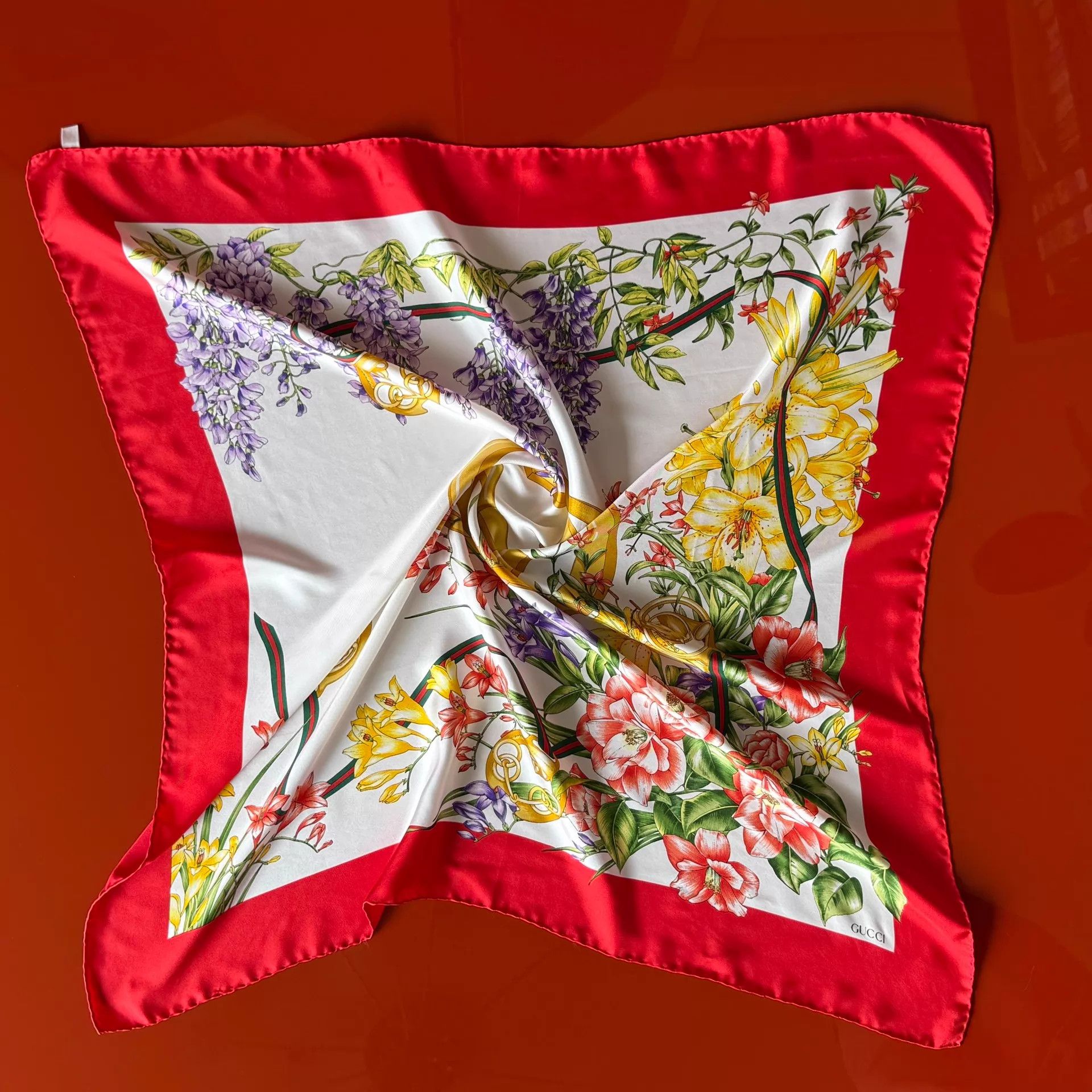 Gucci Gucci Vintage GG Floral 90cm Scarf Golden Double G Size ONE SIZE - 1 Thumbnail