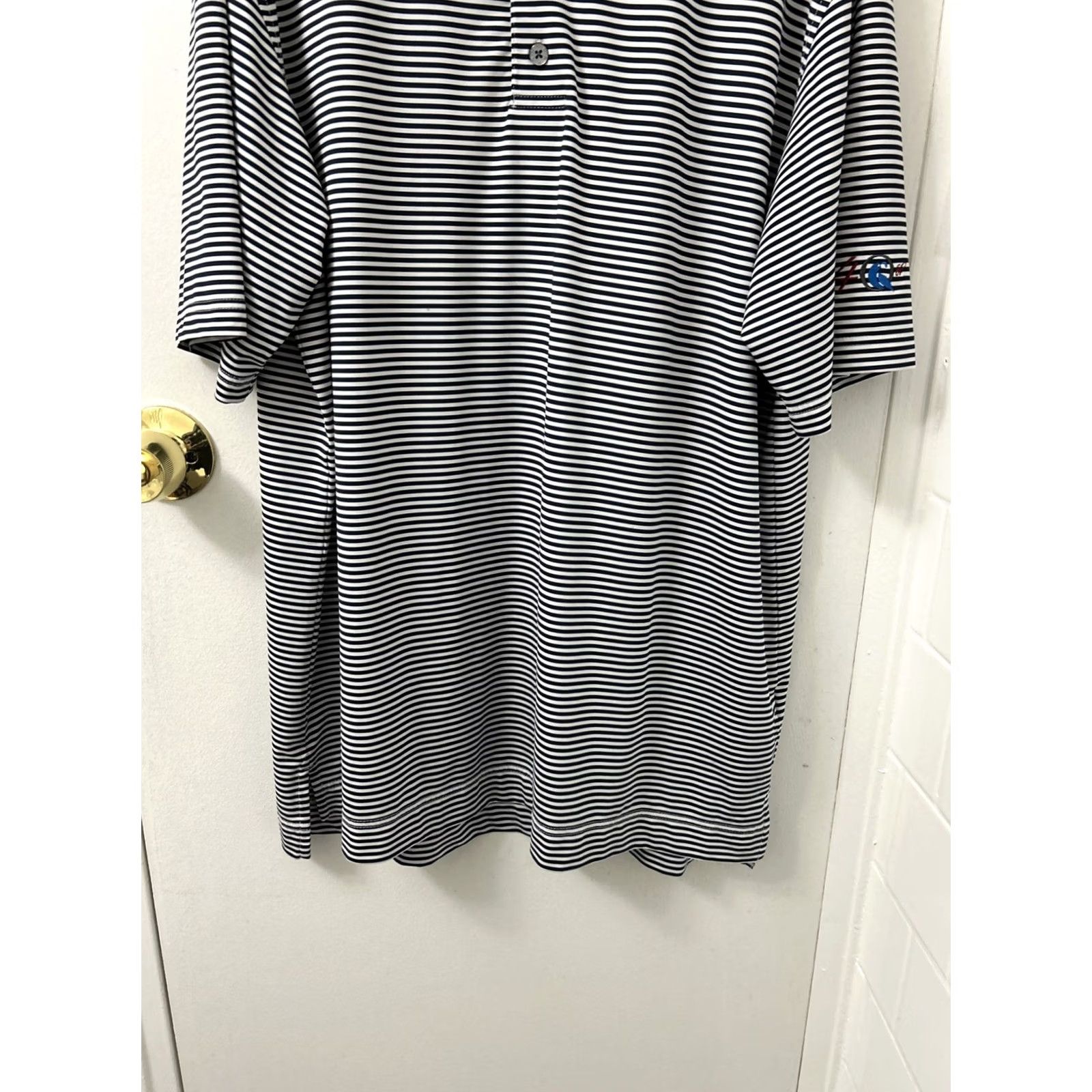 Footjoy FootJoy Polo Shirt Mens L White Blue Striped Golf Performance Short Sleeve Shirt Geometry Logo Size US L / EU 52-54 / 3 - 3 Thumbnail