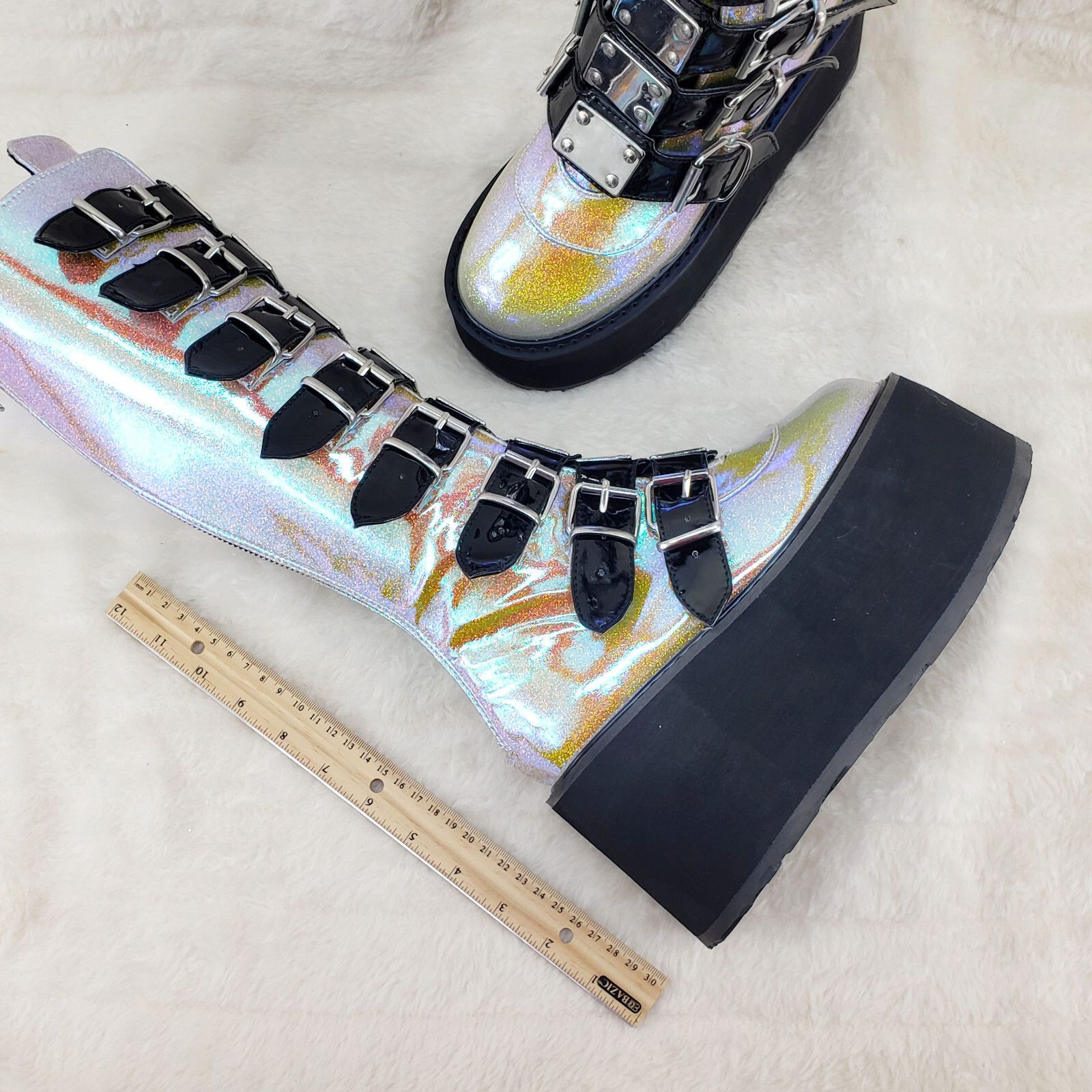 Demonia Cult DEMONIA Damned 318 Multi Strap 3.5" Platform Cyber Punk Knee Size US 6 / IT 36 - 7 Thumbnail