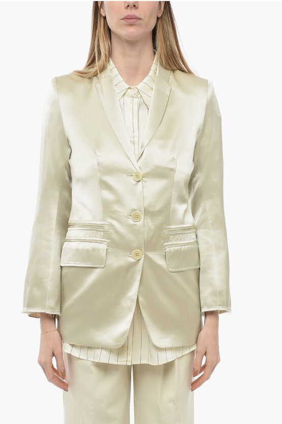 image of By Malene Birger Satin Multipocket Blazer With Raw Cut Detail in Gold, Women's (Size XS)